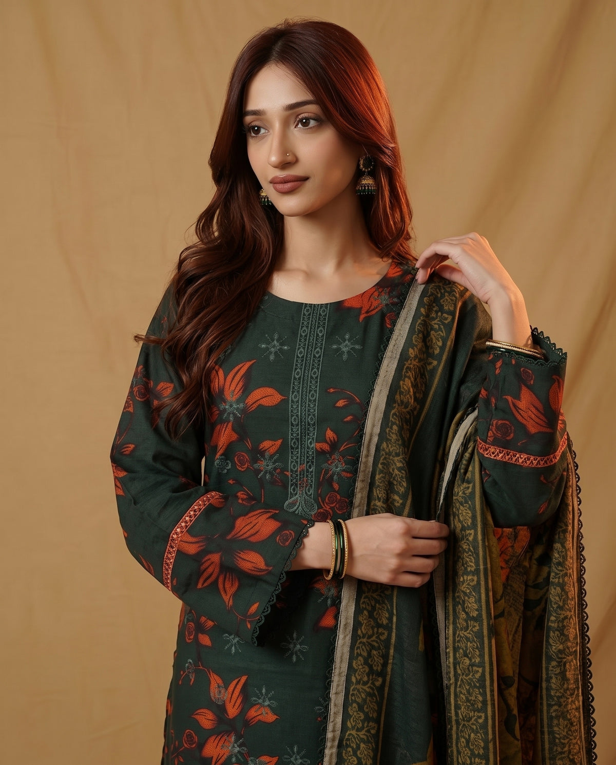 K&R Dhanak - Dhanak Dupatta 649 Bottle Green