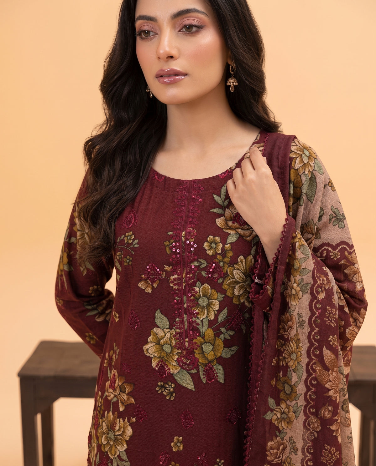 K&R Dhanak - Dhanak Dupatta 655 Mehroon
