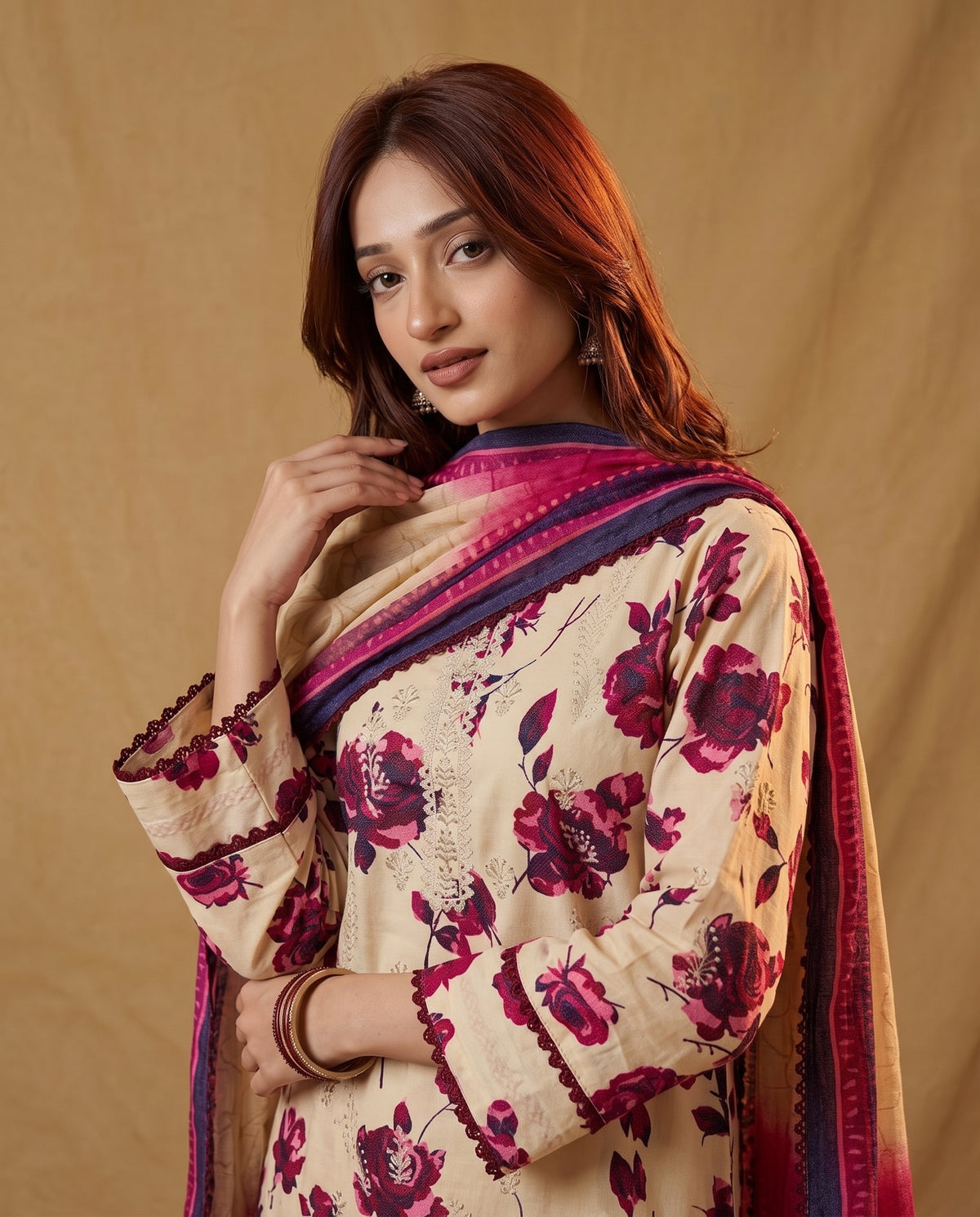 K&R Dhanak - Dhanak Dupatta 672 Skin & Pink