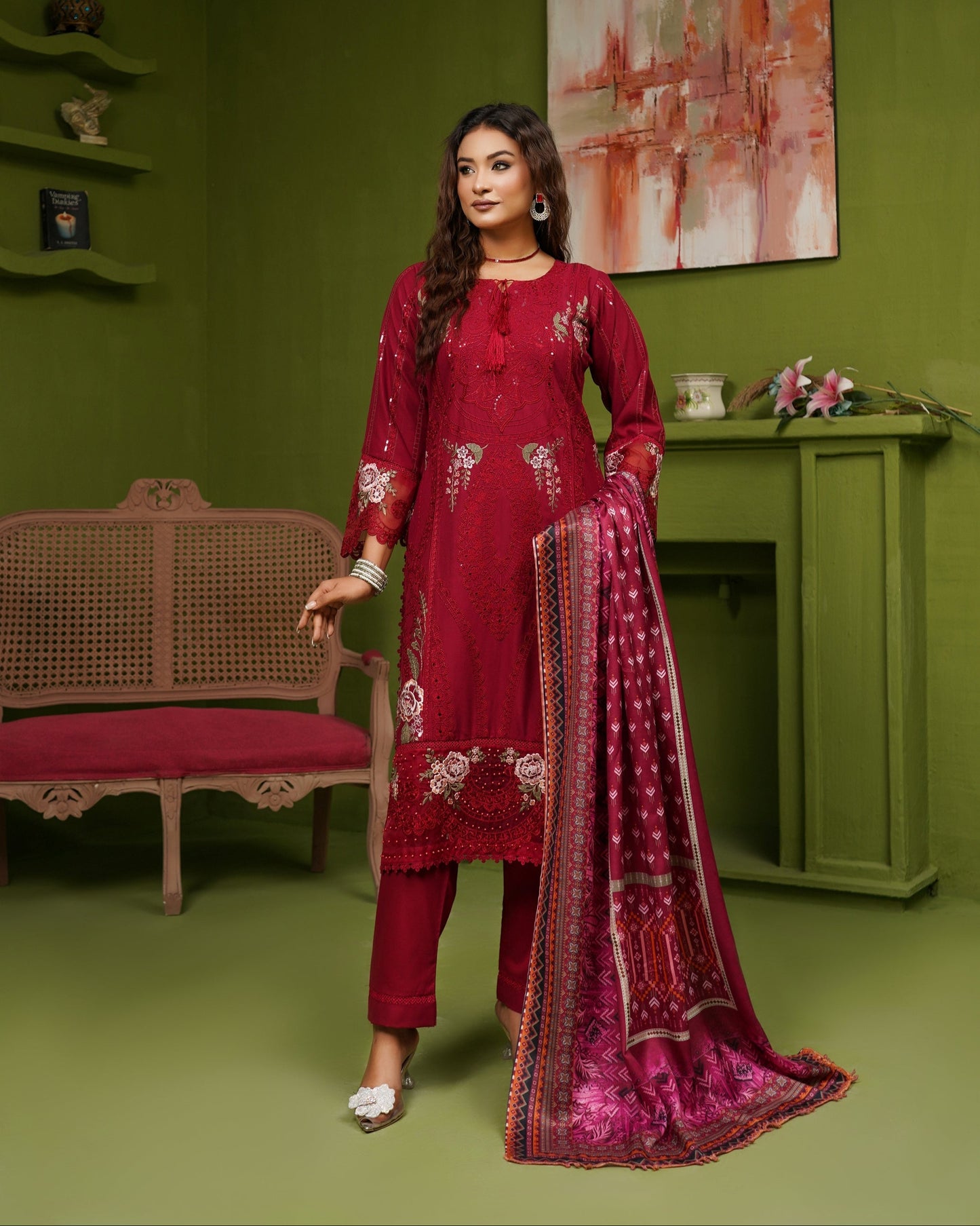 Munira 7 Chic Dhanak Blood Red
