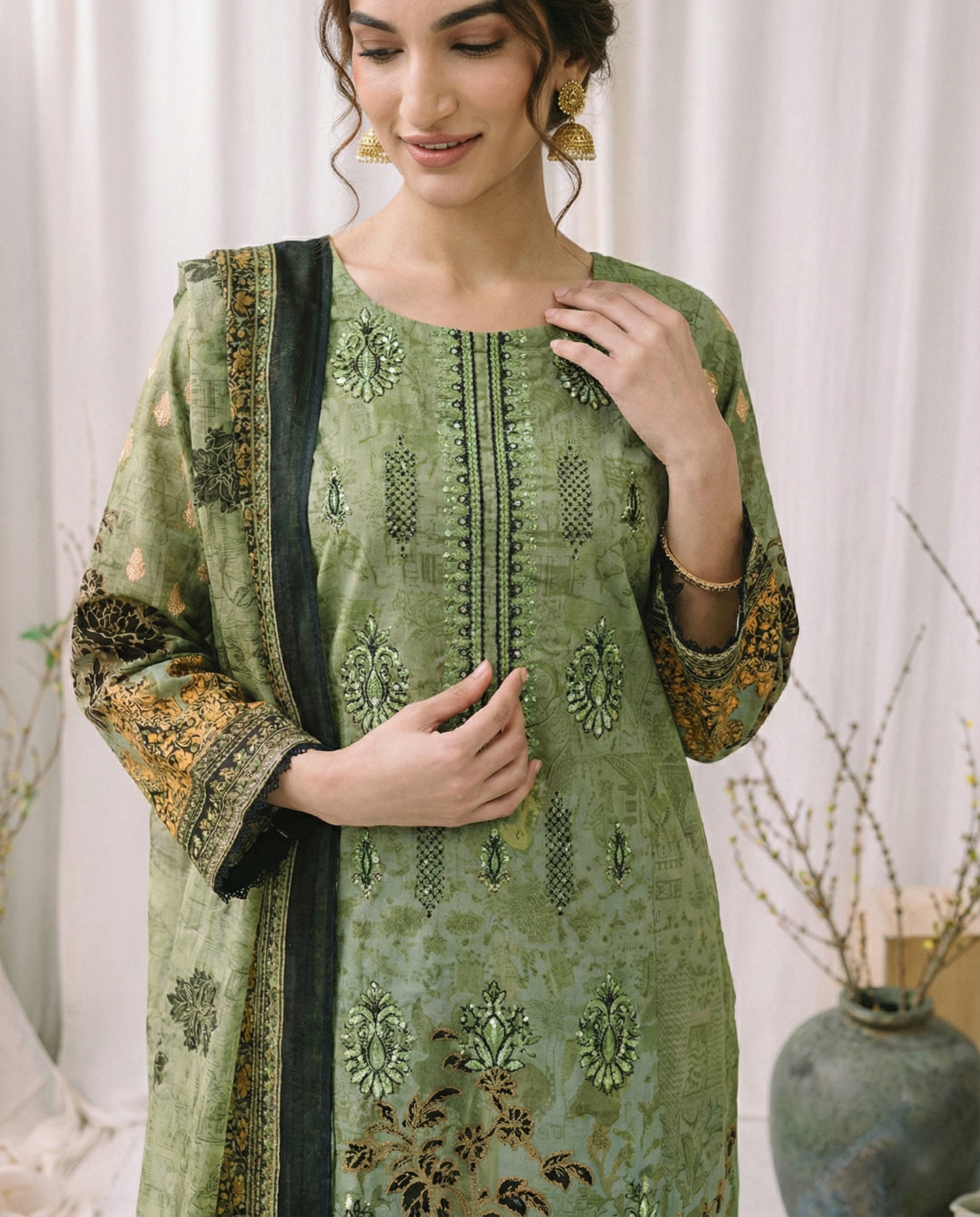 HM Lawn - Chiffon Dupatta 311 Green