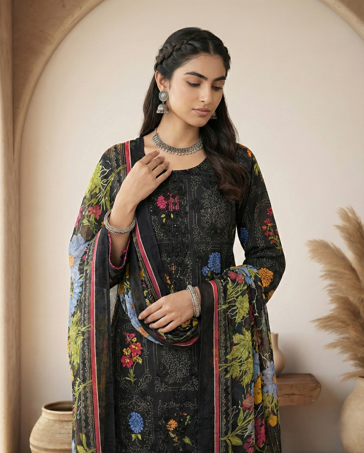 K&R Lawn - Chiffon Dupatta 523 Black