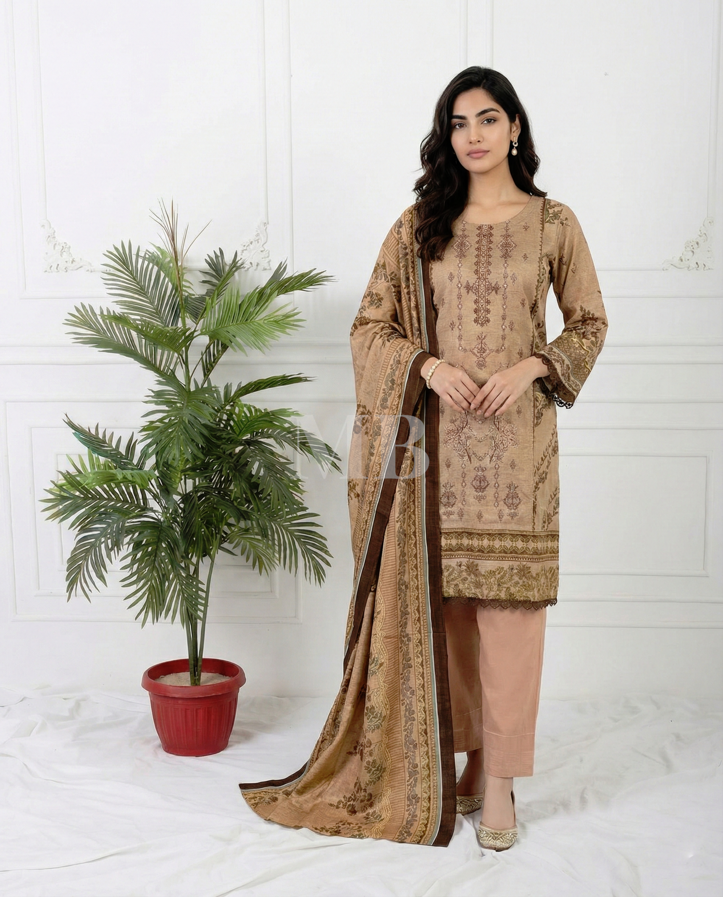 K&R Khaddar - Khaddar Dupatta 412 Skin