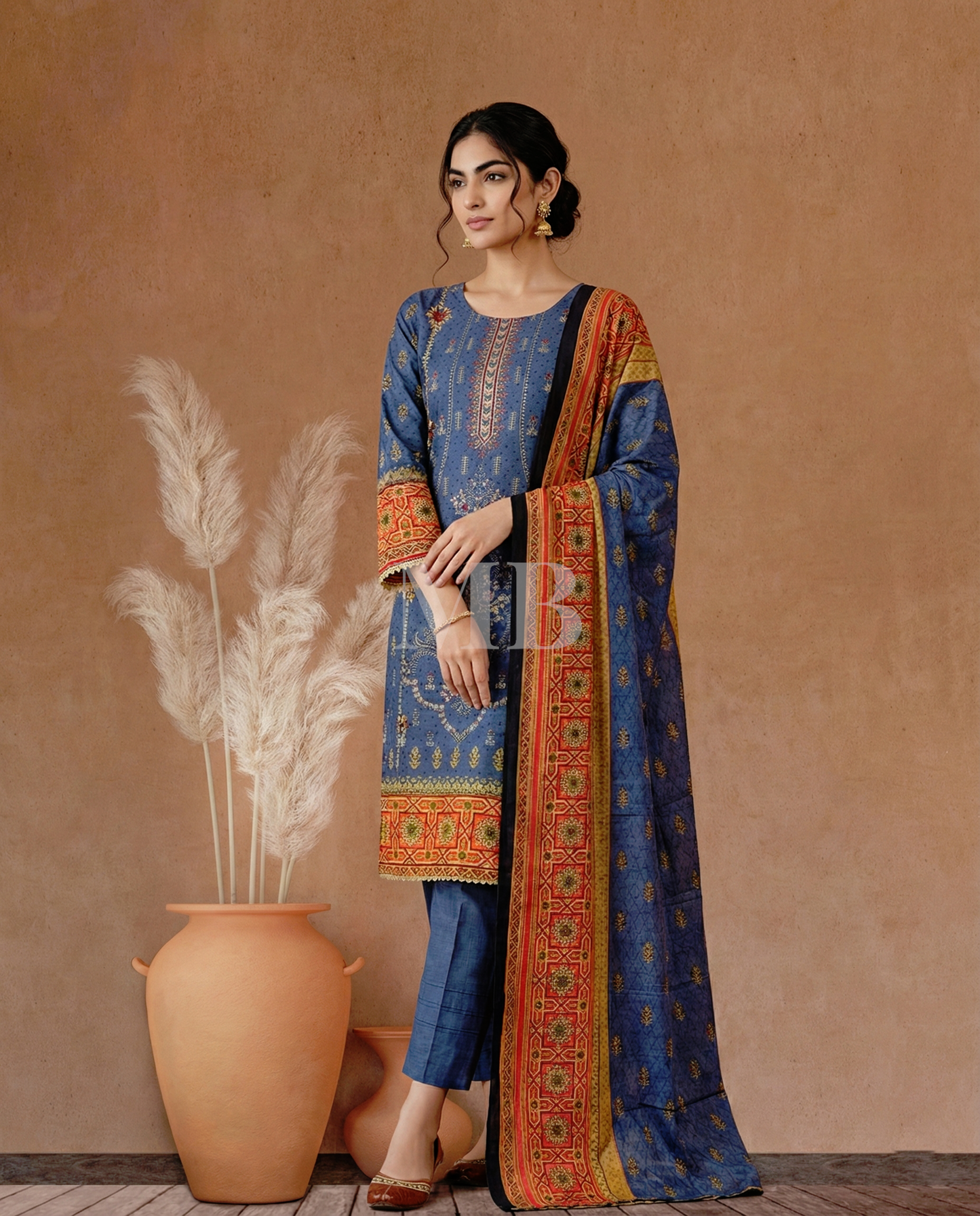 K&R Khaddar - Khaddar Dupatta 466 Blue