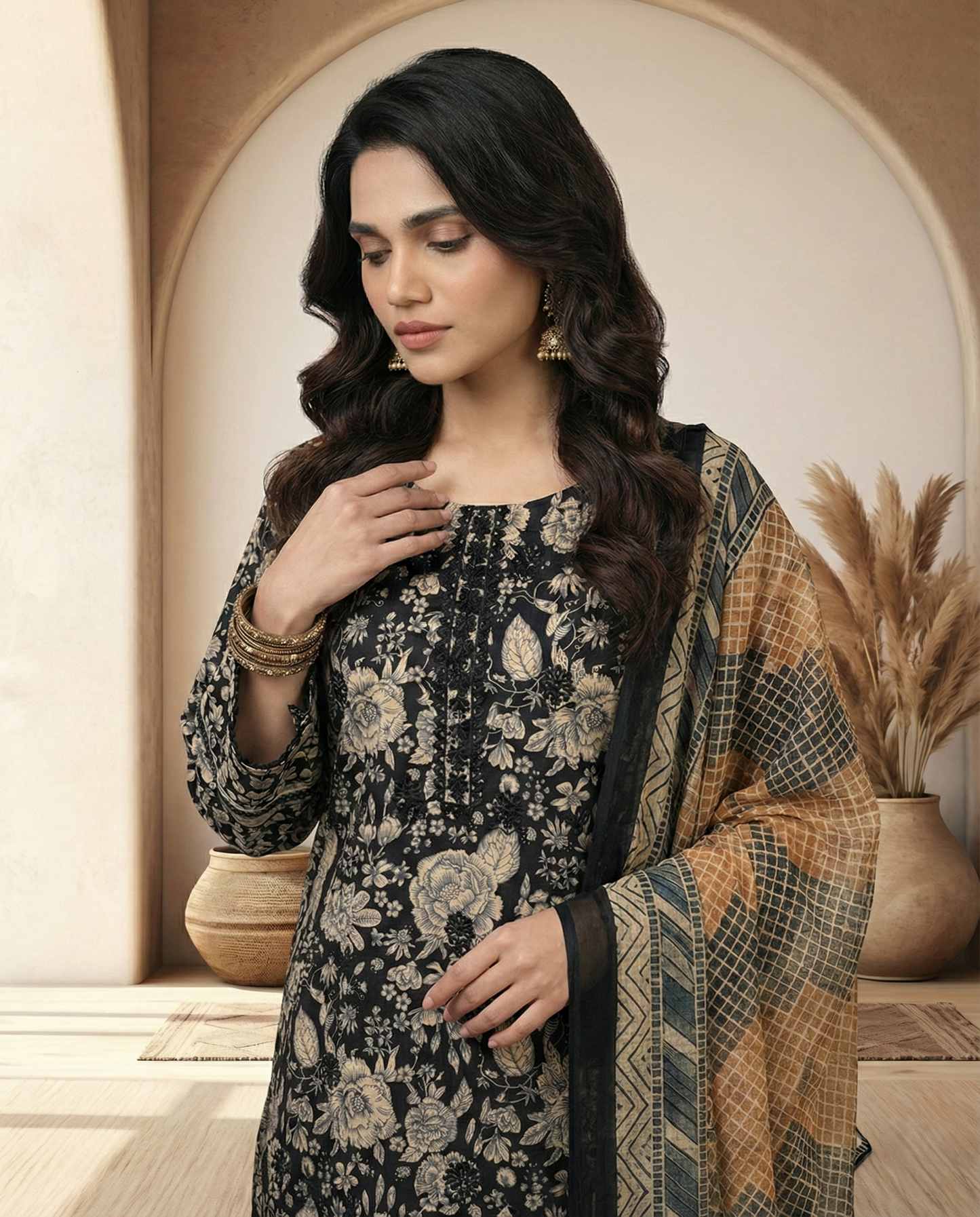 K&R Lawn - Chiffon Dupatta 519 Black