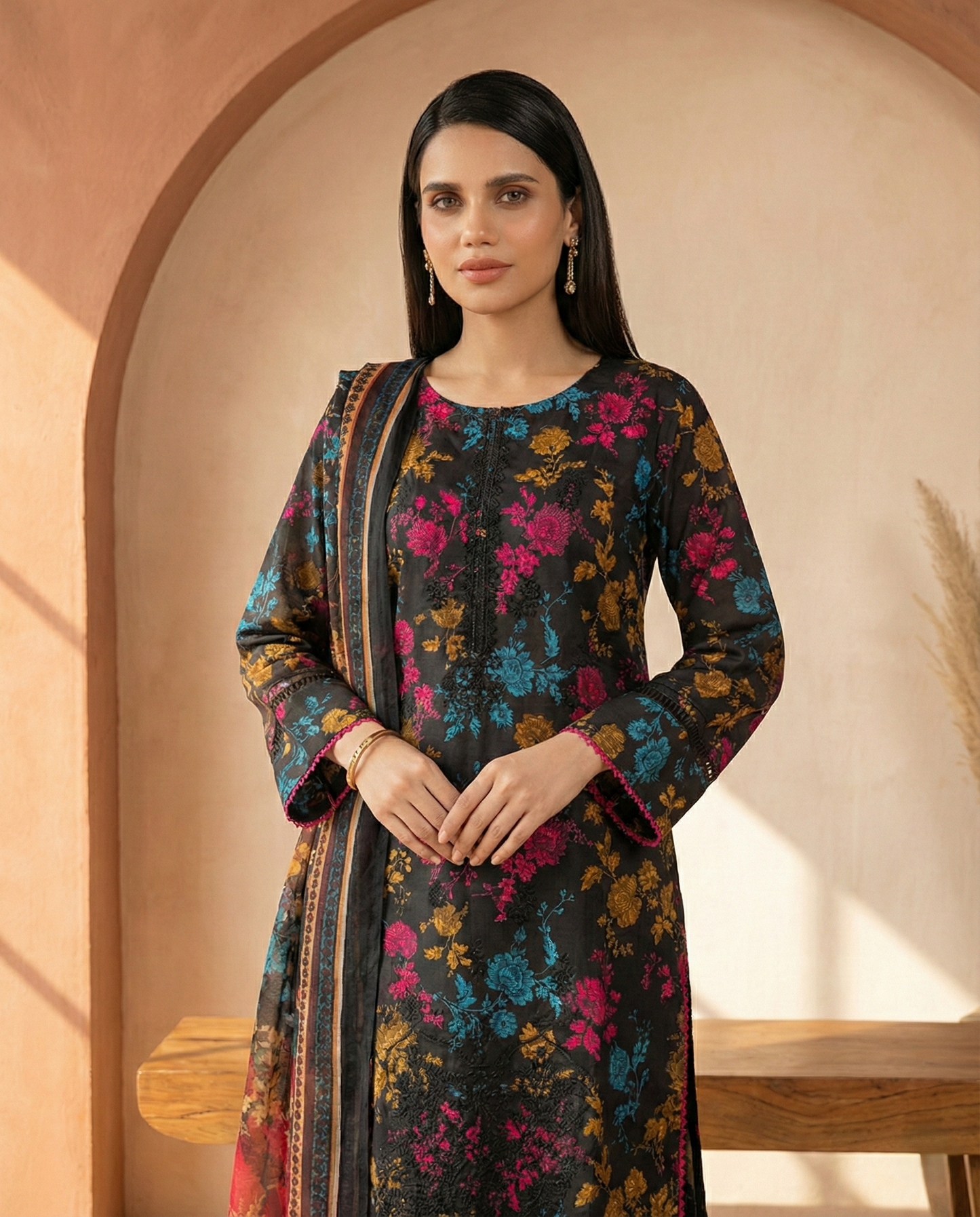 K&R Lawn - Chiffon Dupatta 520 Black