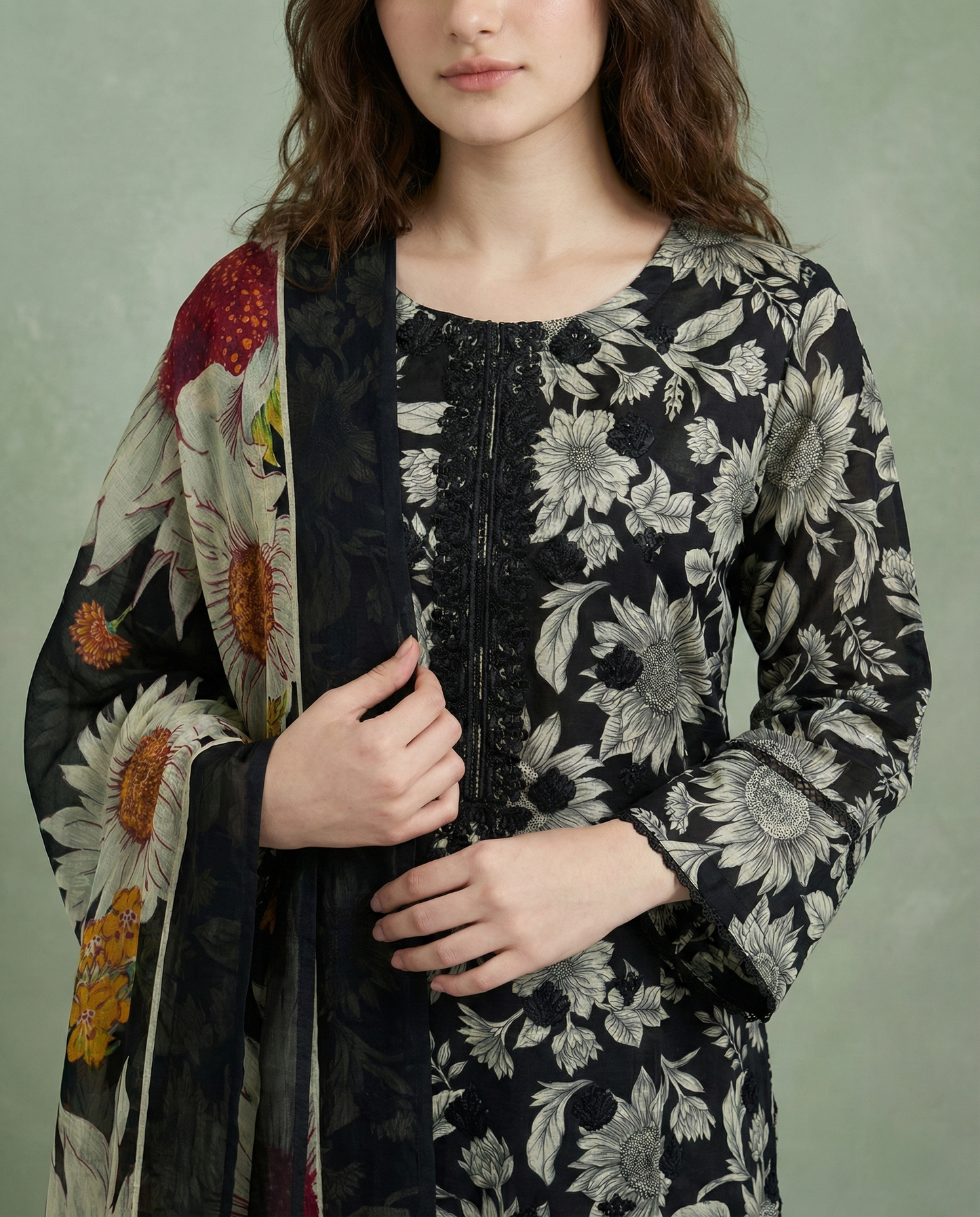 K&R Lawn - Chiffon Dupatta 527 Black