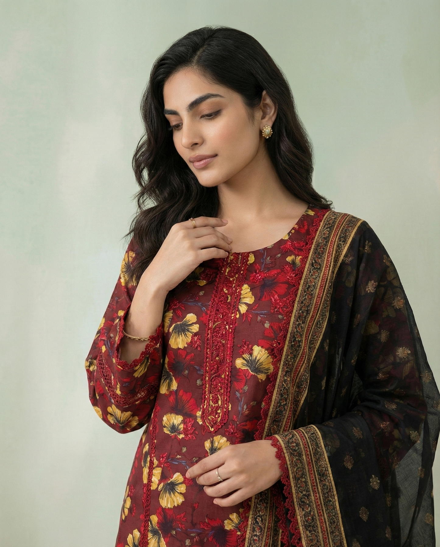 K&R Lawn - Chiffon Dupatta 534 Mehroon