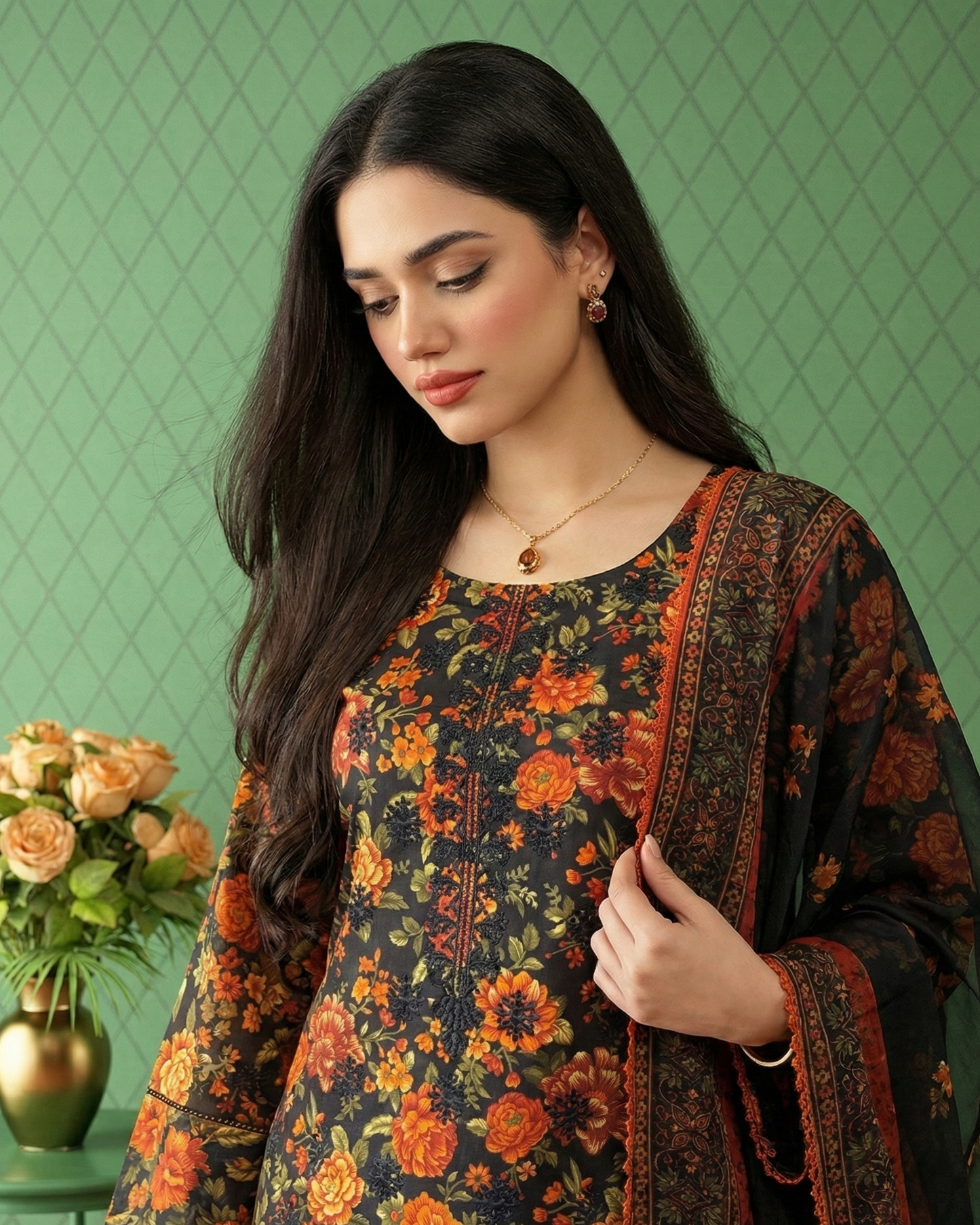 K&R Lawn - Chiffon Dupatta 630 Black