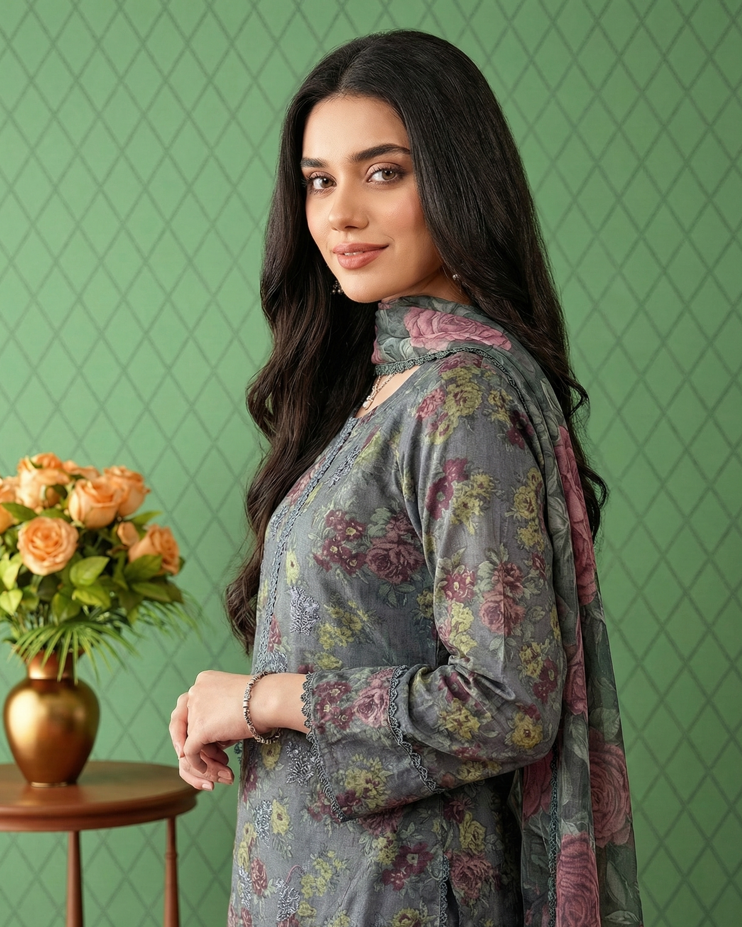 K&R Lawn - Chiffon Dupatta 631 Forest Green