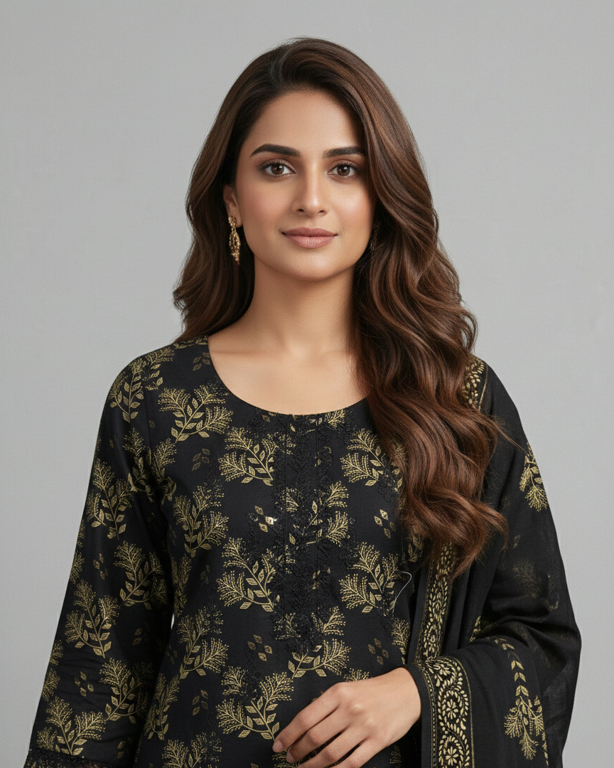 K&R Lawn - Lawn Dupatta 564 Black