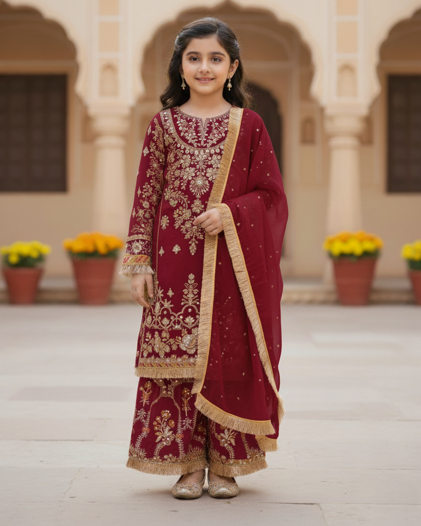 SJ3156 by Mohsin Girl Mehroon