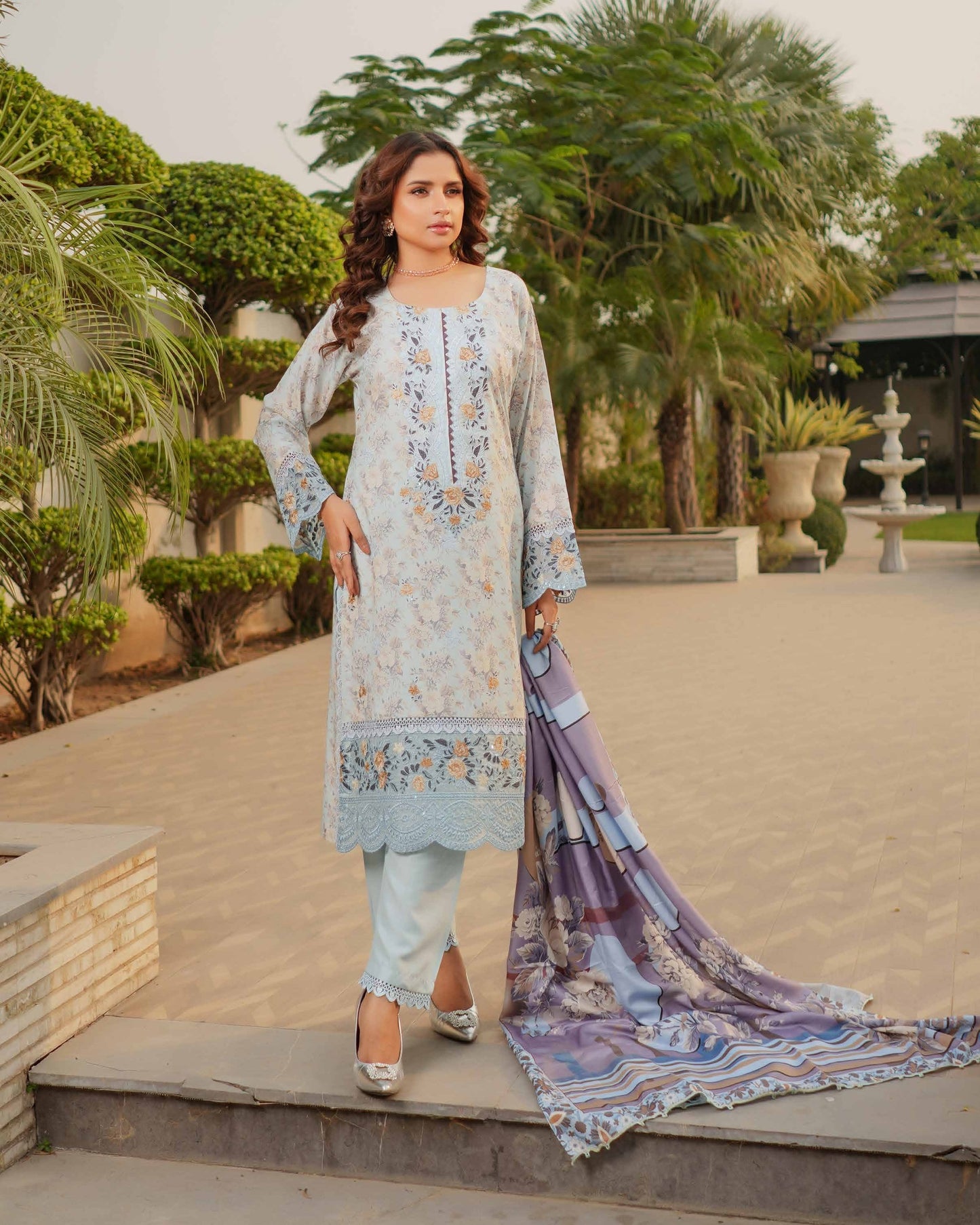 Munira Muam Dhanak 06 Sky Blue