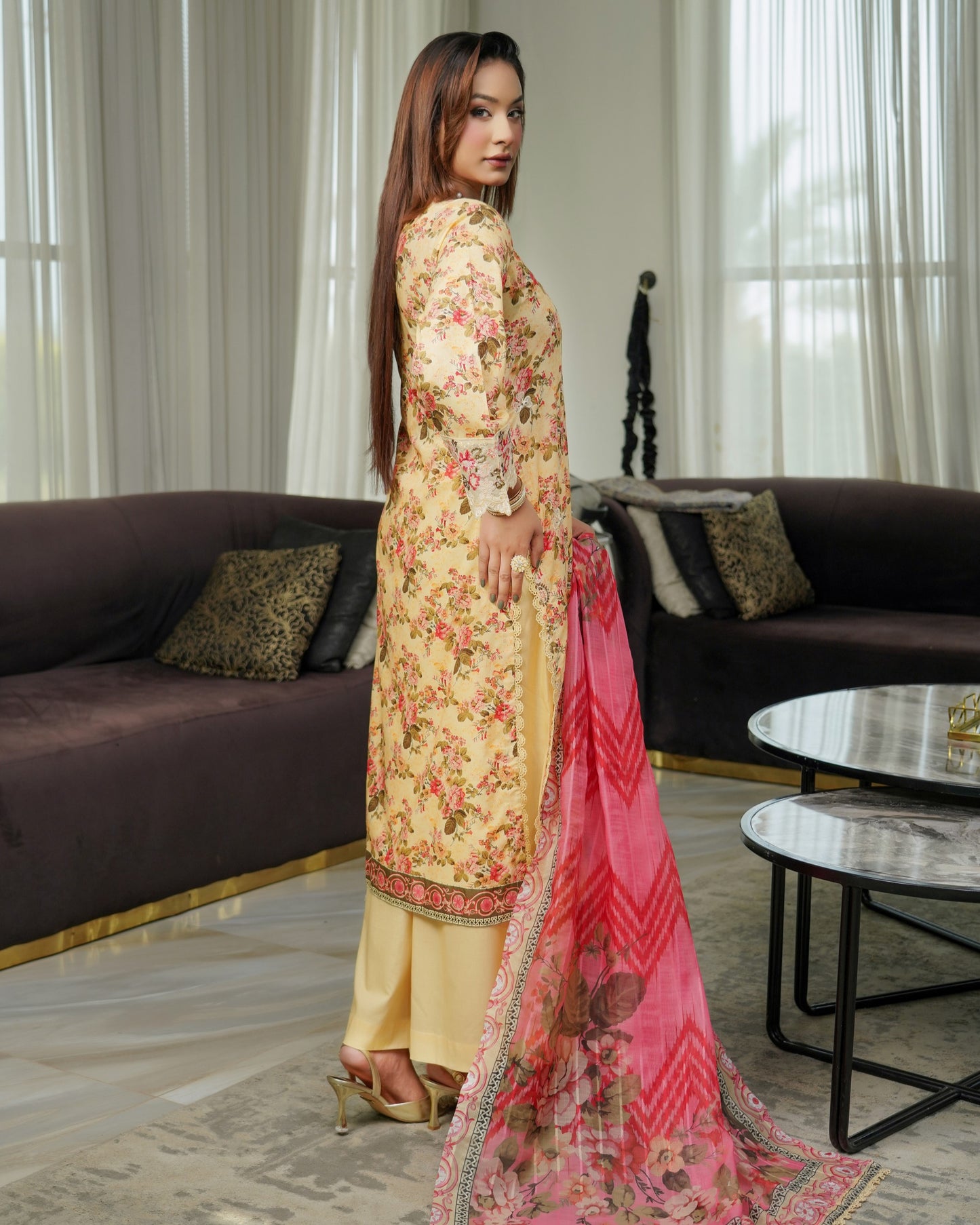 Munira Gulnar Lawn Shirt Mustard
