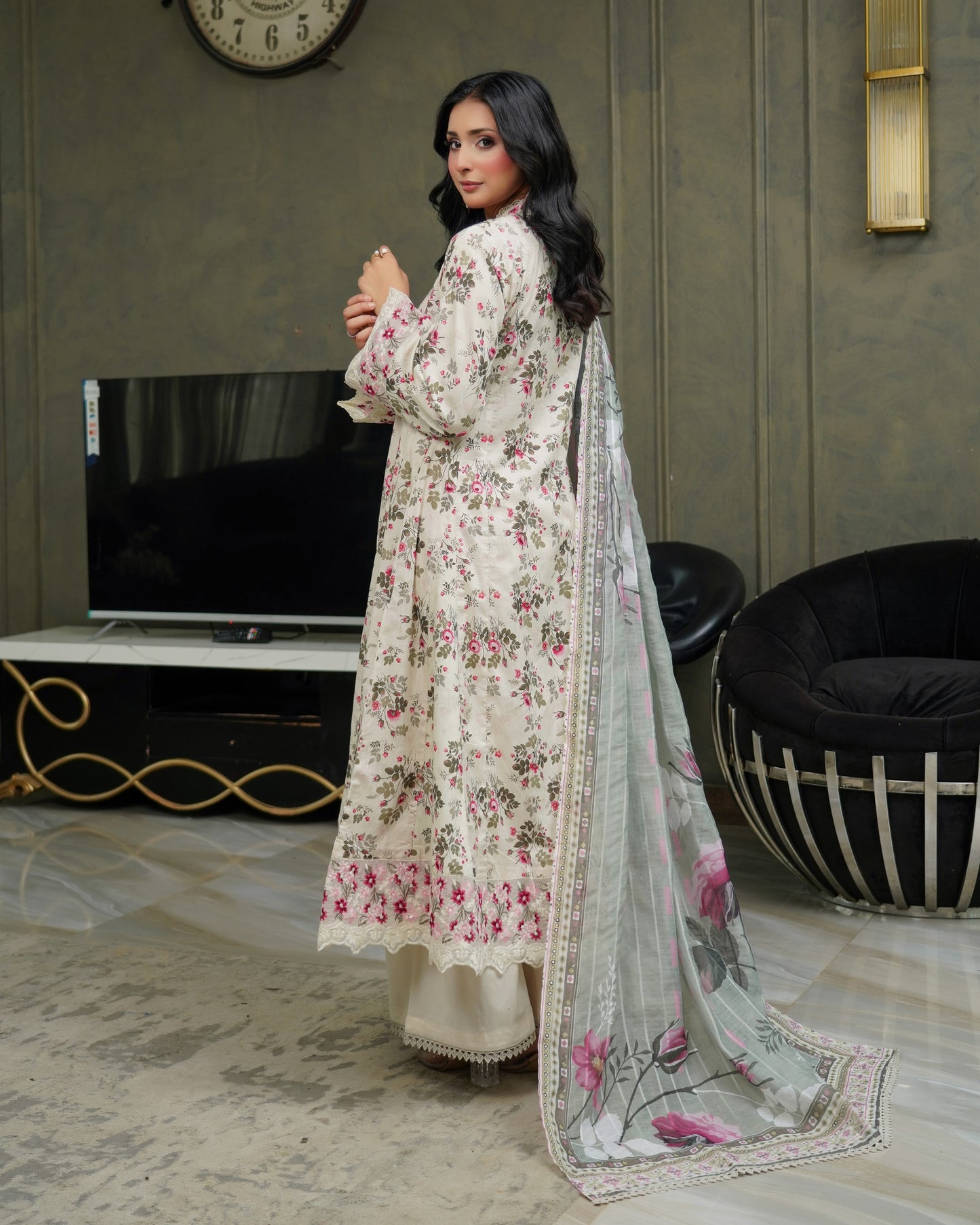 Munira Gulnar Lawn Frock Chalk White