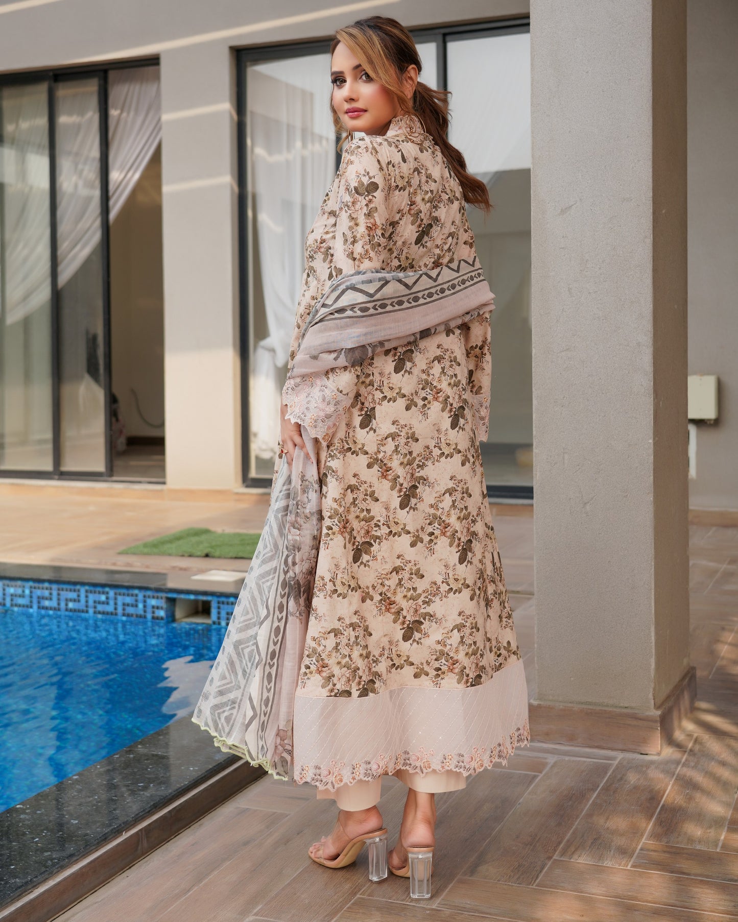 Munira Gulnar Lawn Frock Camel Brown