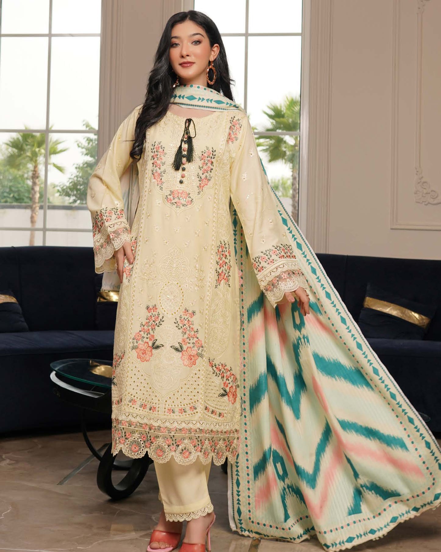 Munira Sitara Dhanak MSL 01 Lime Yellow