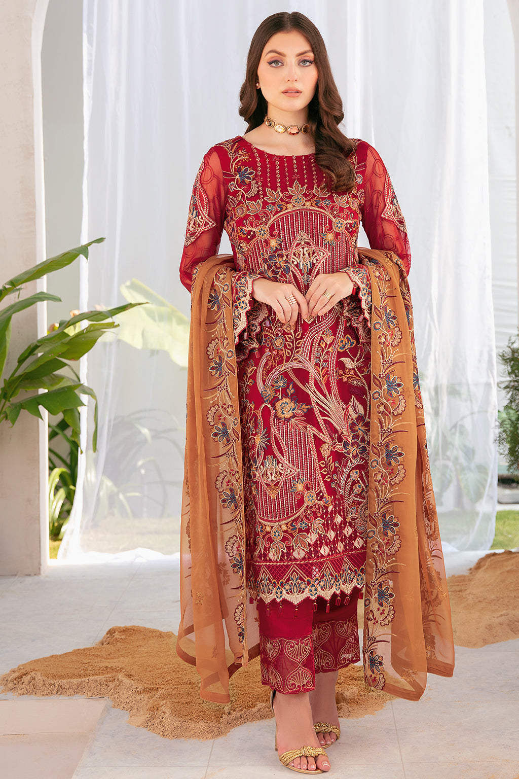 F-2208 VOL 22 Chiffon Red By Ramsha