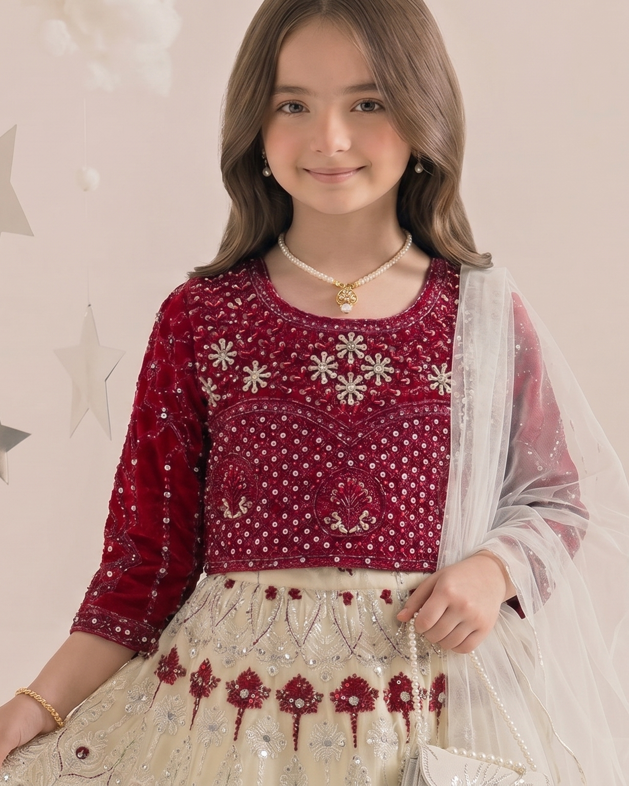 Little Princess 104 White Mehroon