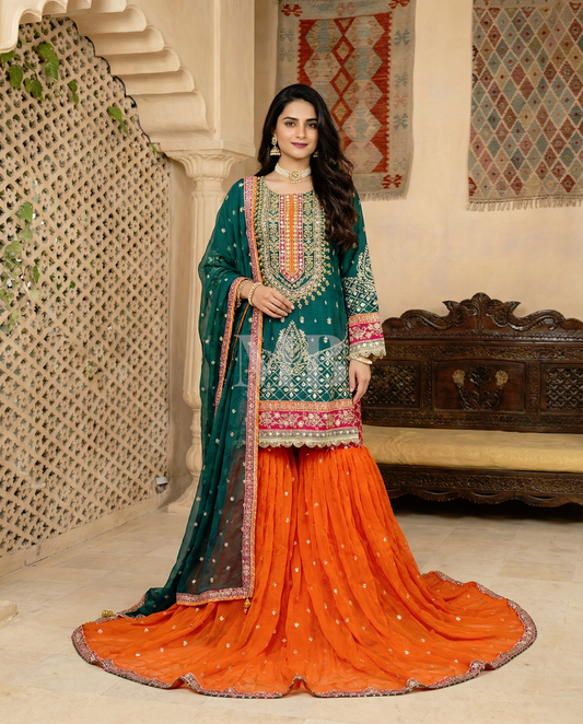 425 By Mohsin Bottle Green Orange