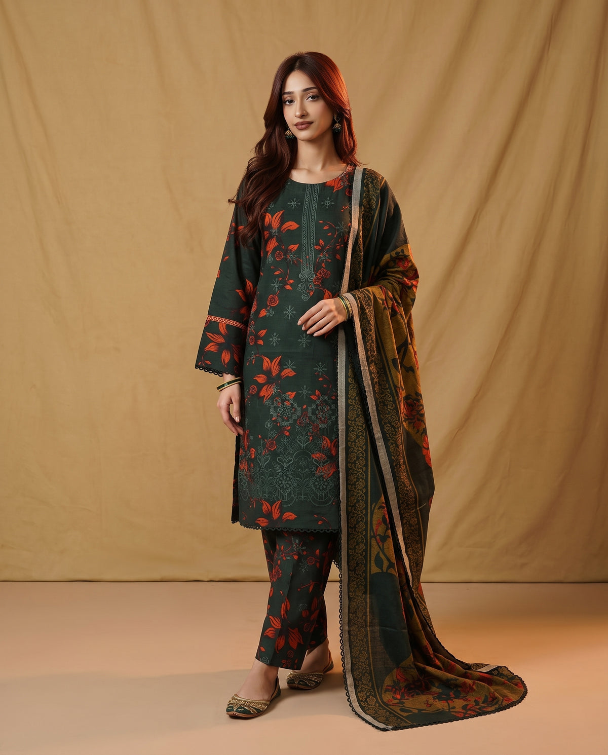 K&R Dhanak - Dhanak Dupatta 649 Bottle Green