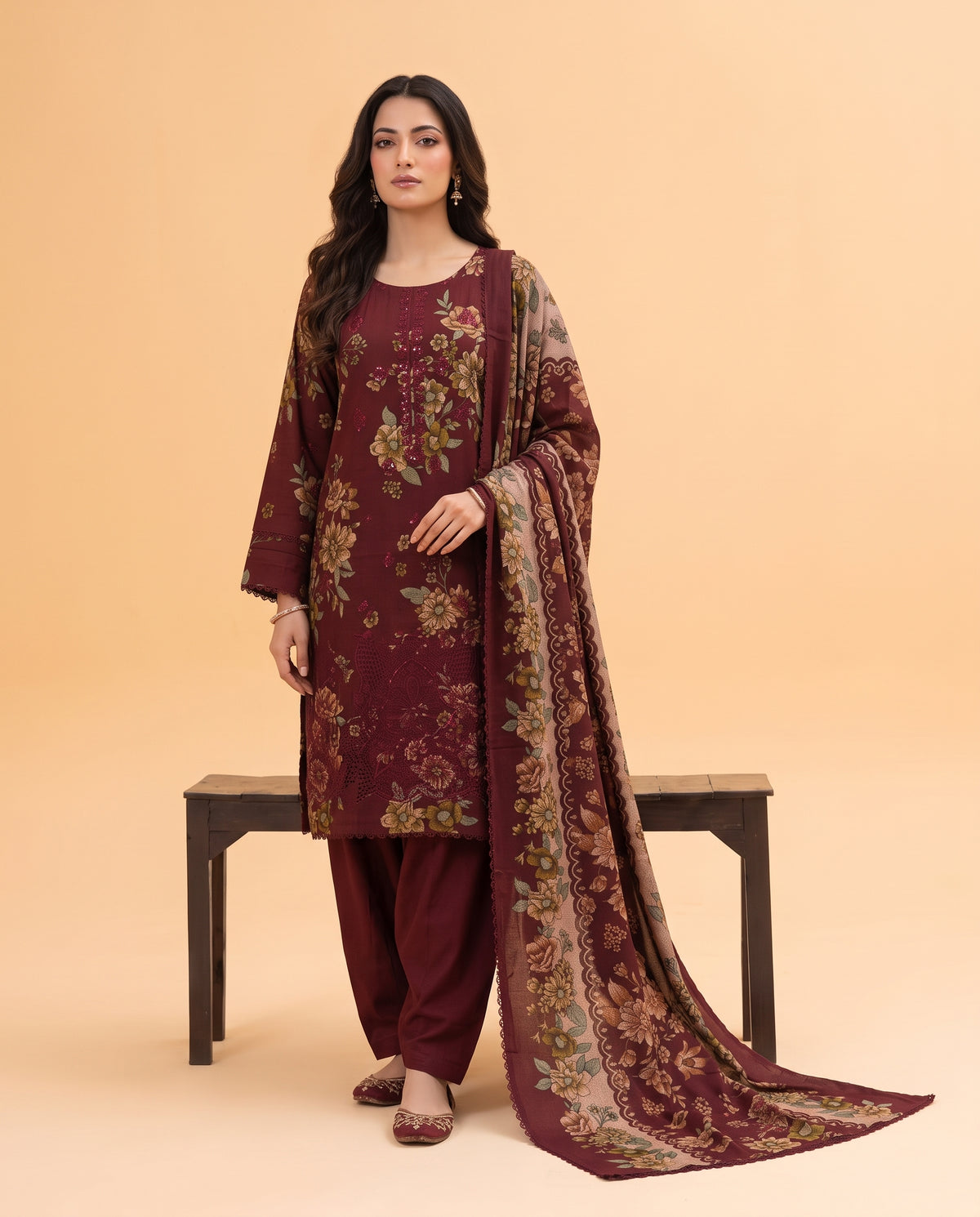 K&R Dhanak - Dhanak Dupatta 655 Mehroon
