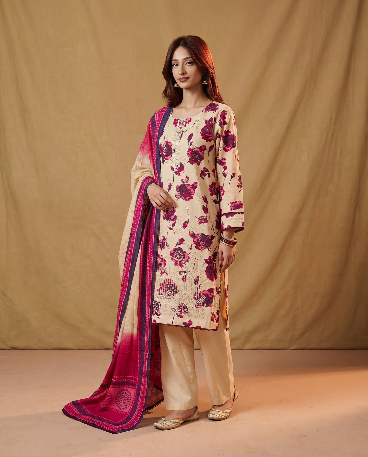 K&R Dhanak - Dhanak Dupatta 672 Skin & Pink