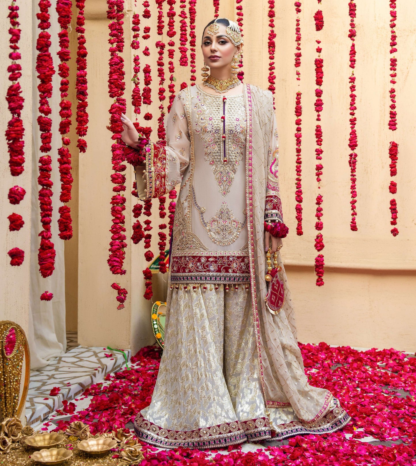 Karma Sharara 459 Bright Cream