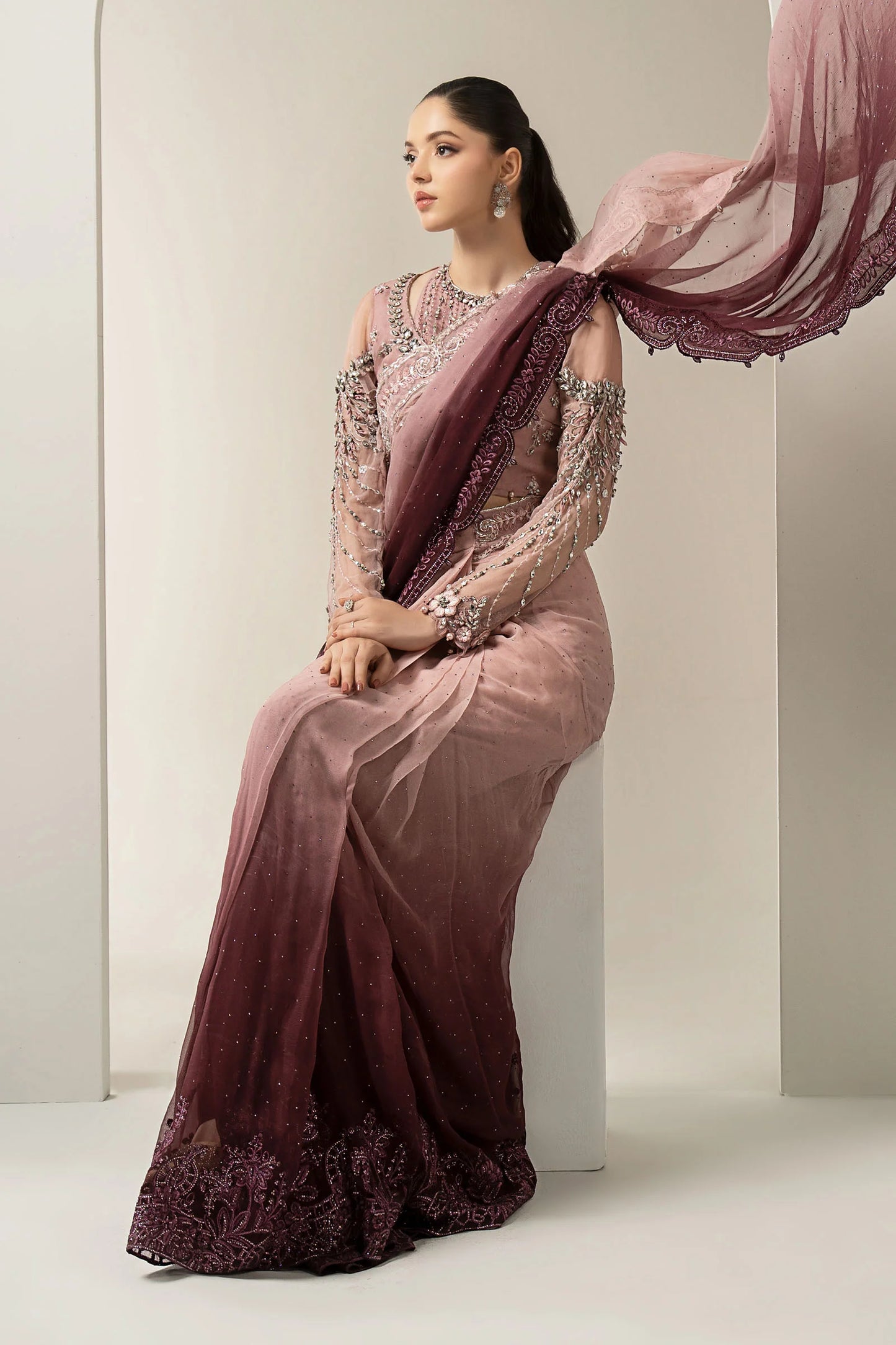 Twilight Ombre Chiffon Saree T Pink