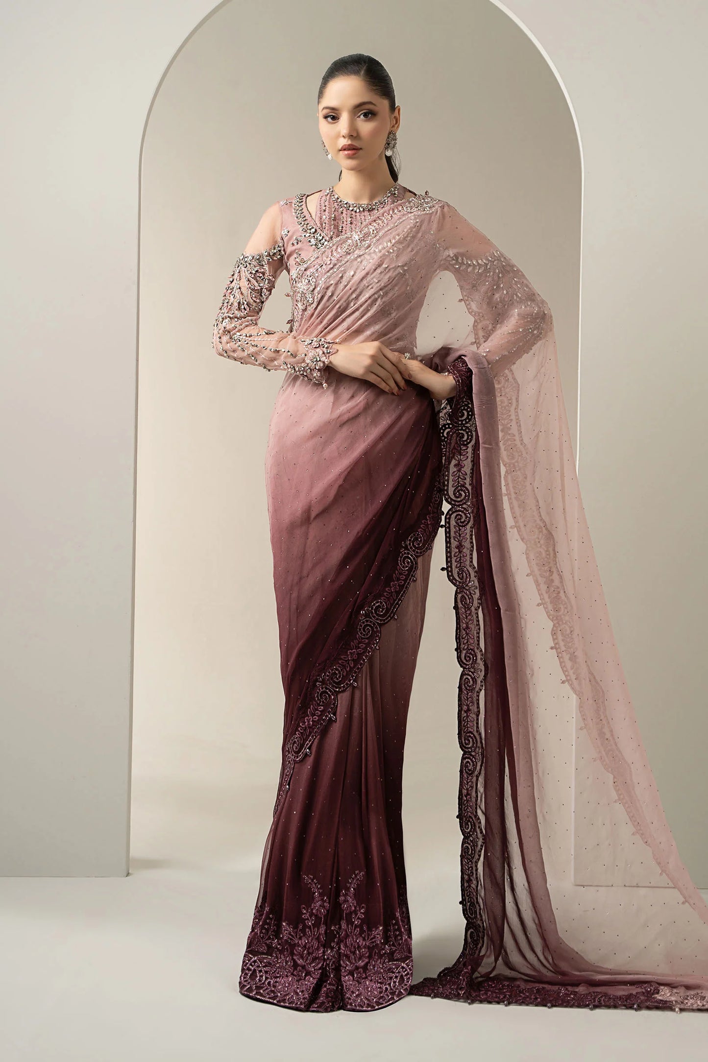 Twilight Ombre Chiffon Saree T Pink