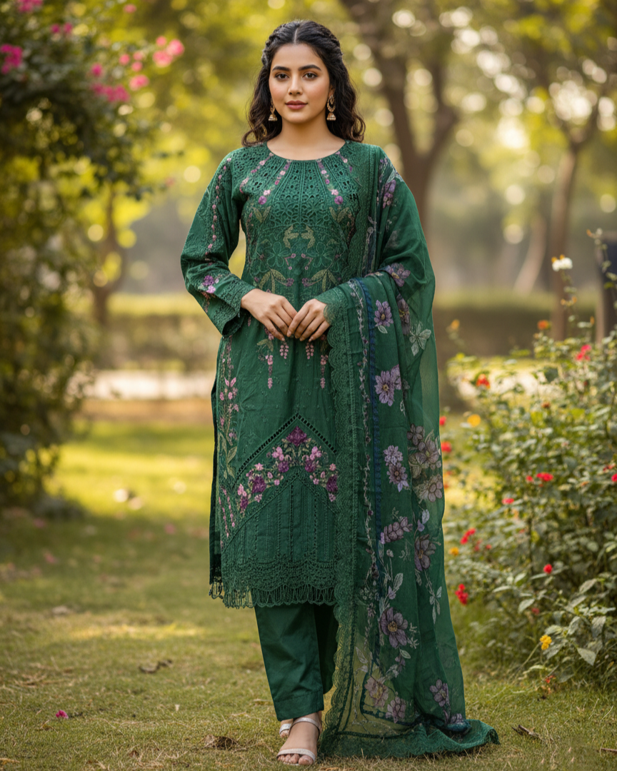 Emerald Bloom Katan Silk Ensemble Green