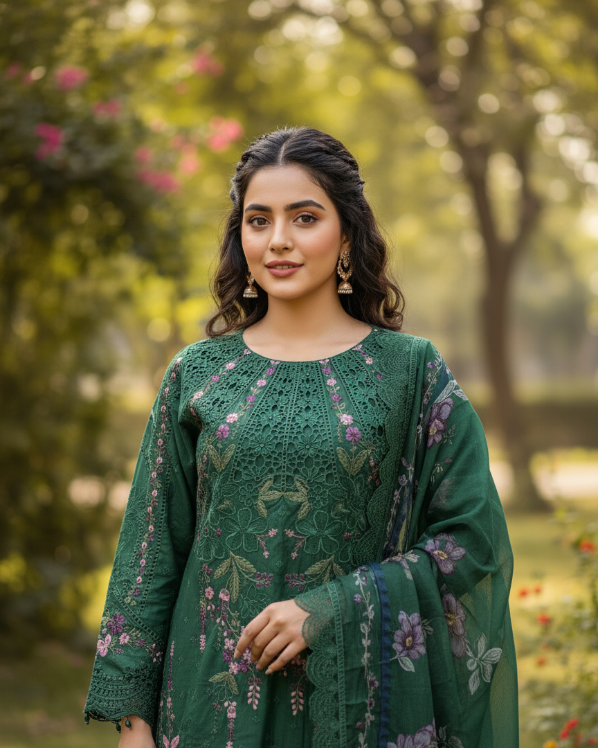 Emerald Bloom Katan Silk Ensemble Green