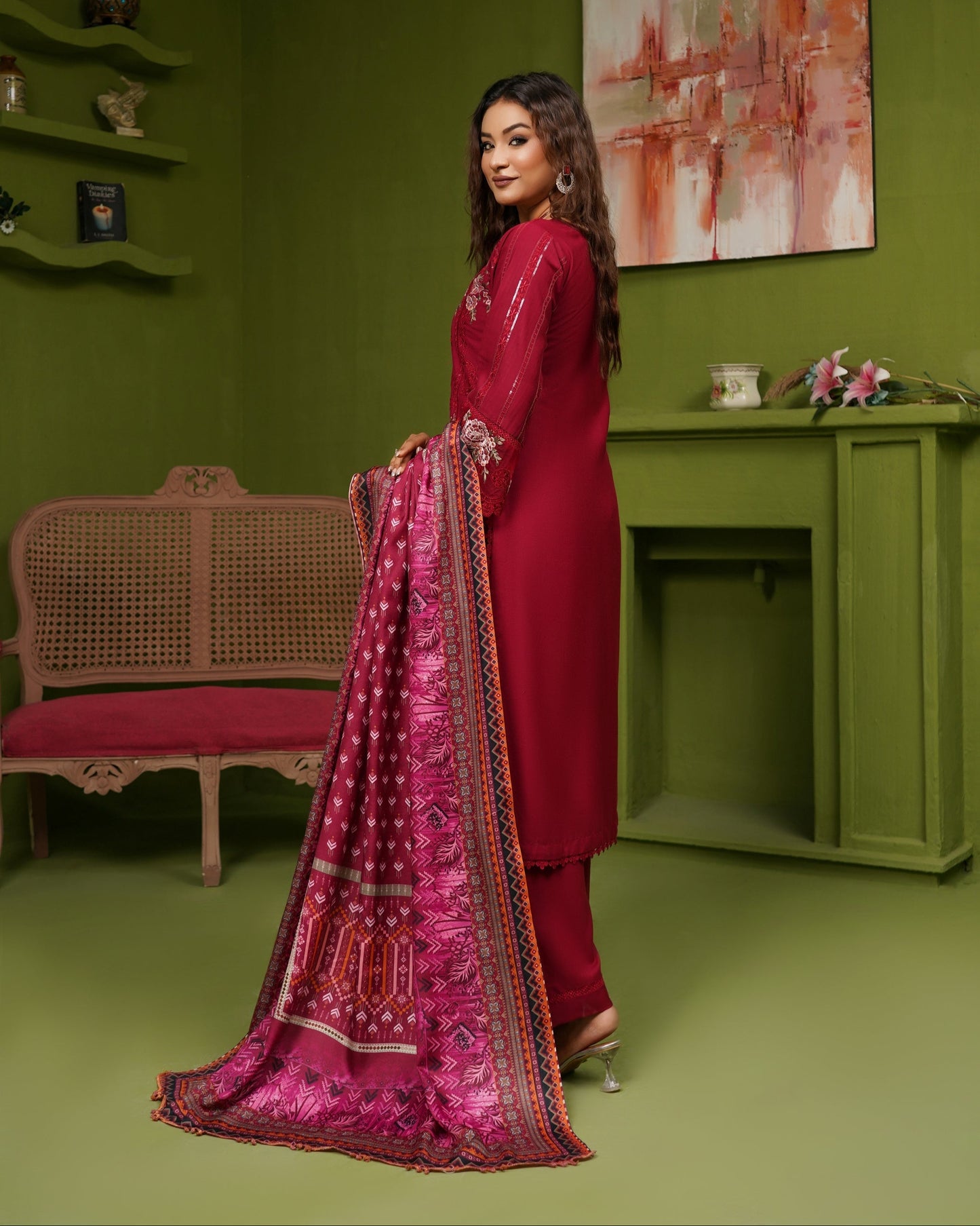 Munira 7 Chic Dhanak Blood Red