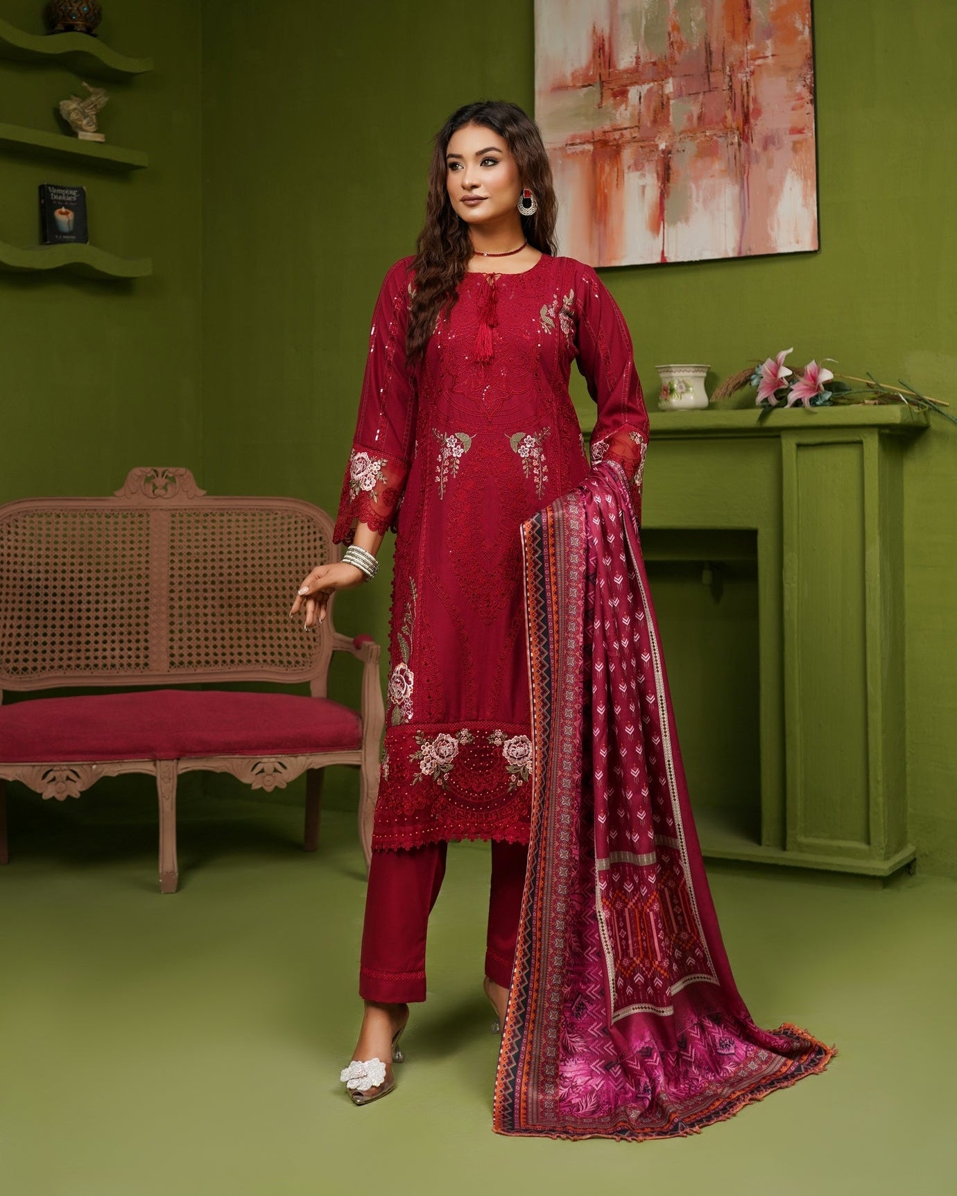 Munira 7 Chic Dhanak Blood Red