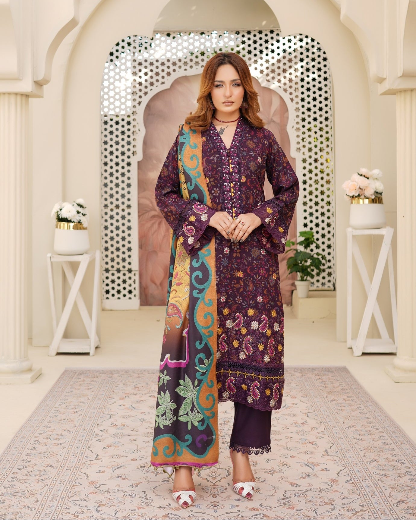 Munira Naqsh Dhanak MSL 01 Deep Plum