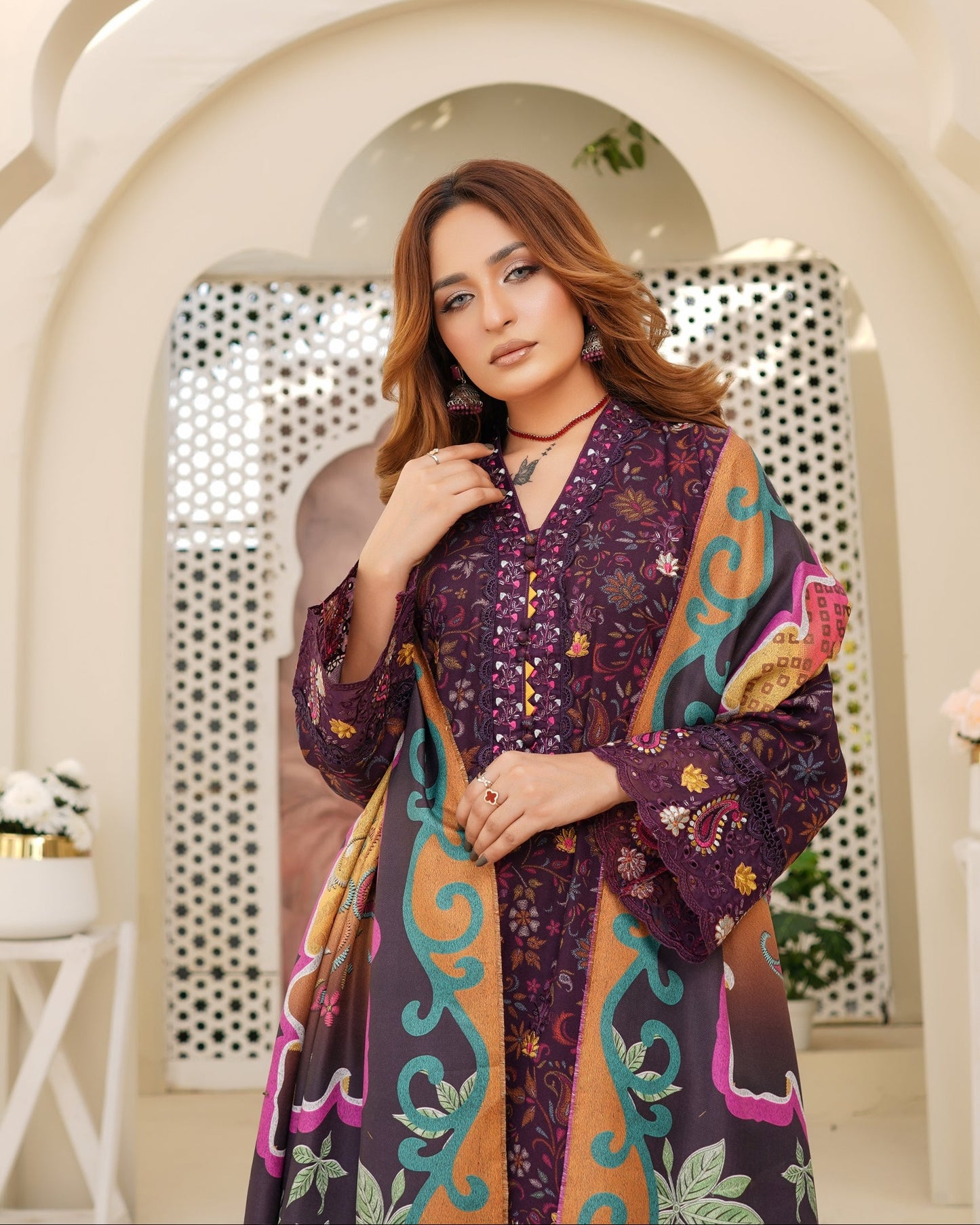 Munira Naqsh Dhanak MSL 01 Deep Plum