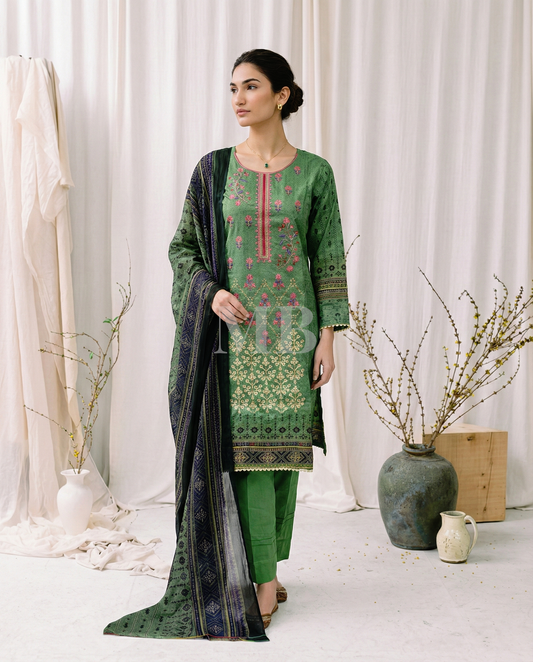 HM Lawn - Chiffon Dupatta 301 Dark Green