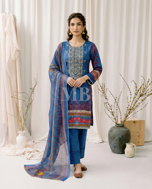 HM Lawn - Chiffon Dupatta 308 Blue