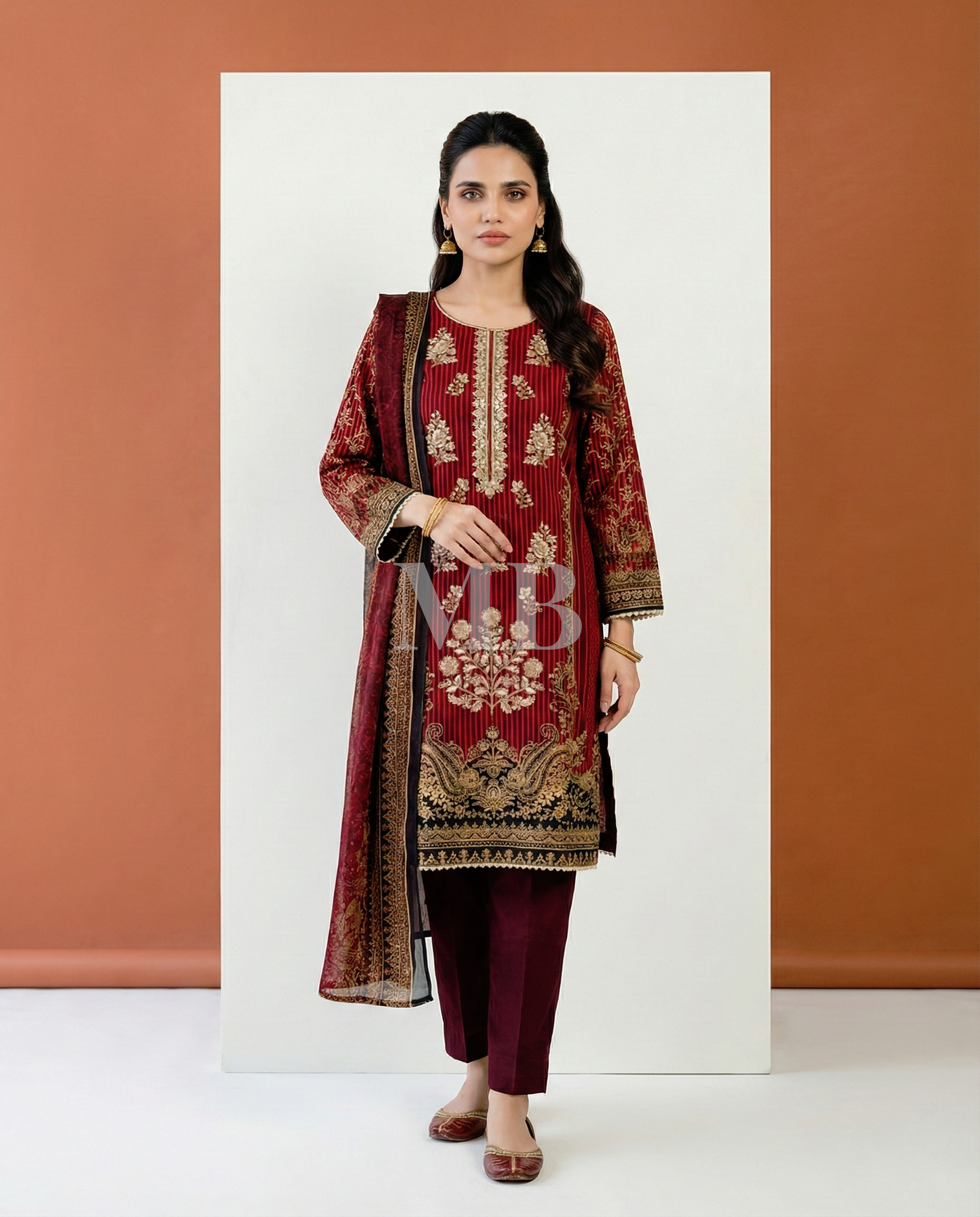 HM Lawn - Chiffon Dupatta 312 Mehroon