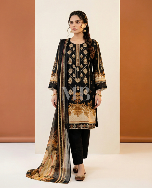 HM Lawn - Chiffon Dupatta 318 Black