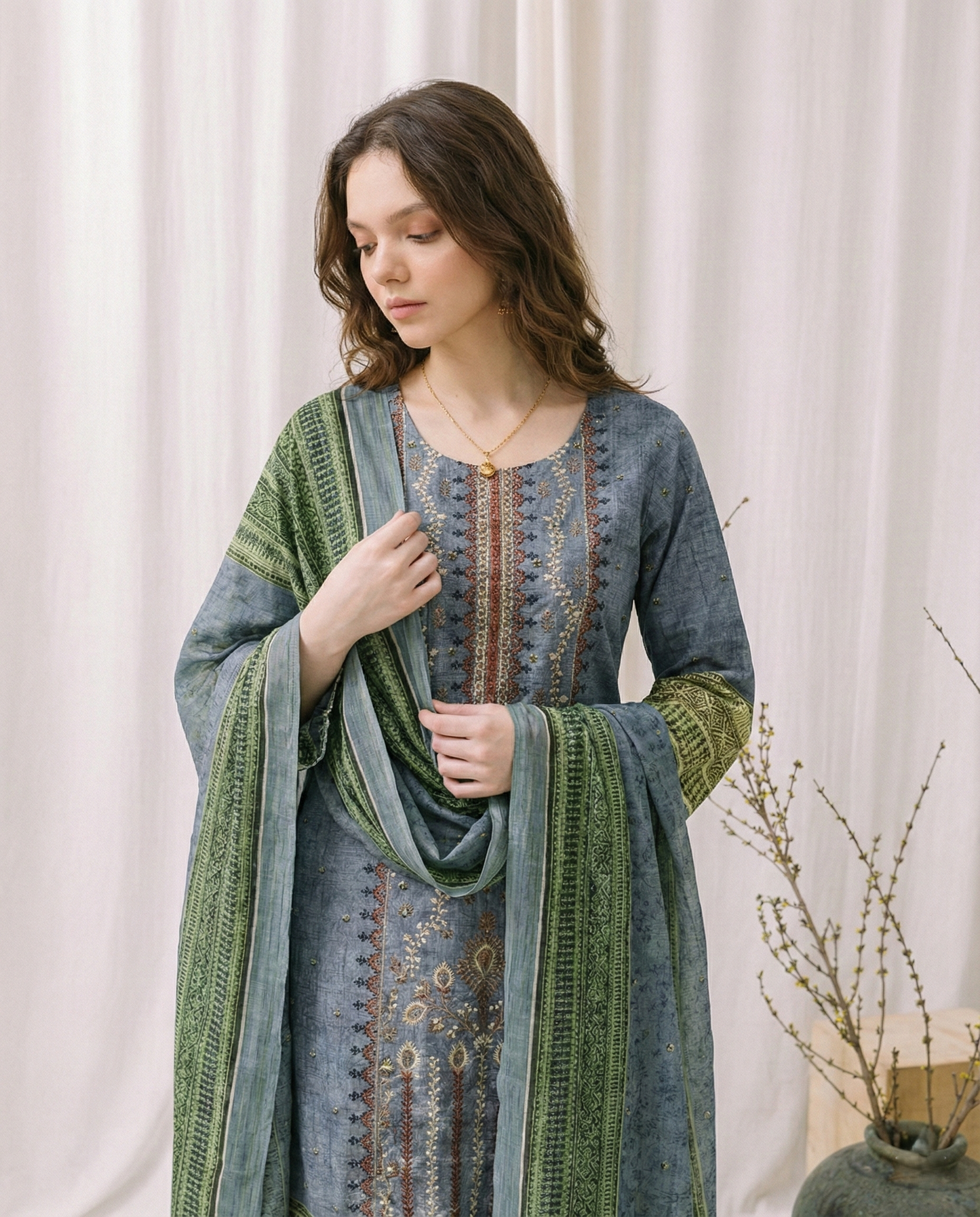 HM Lawn - Chiffon Dupatta 321 Grey