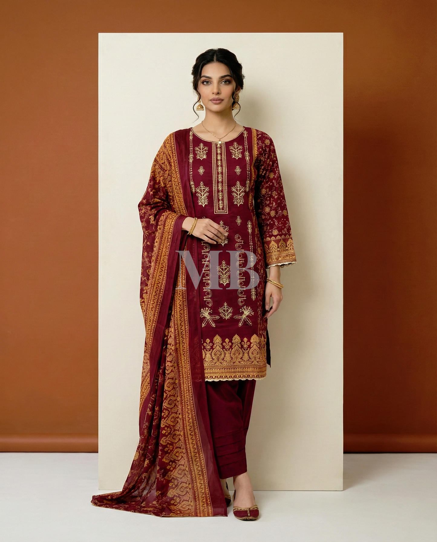 HM Lawn - Chiffon Dupatta 324 Mehroon
