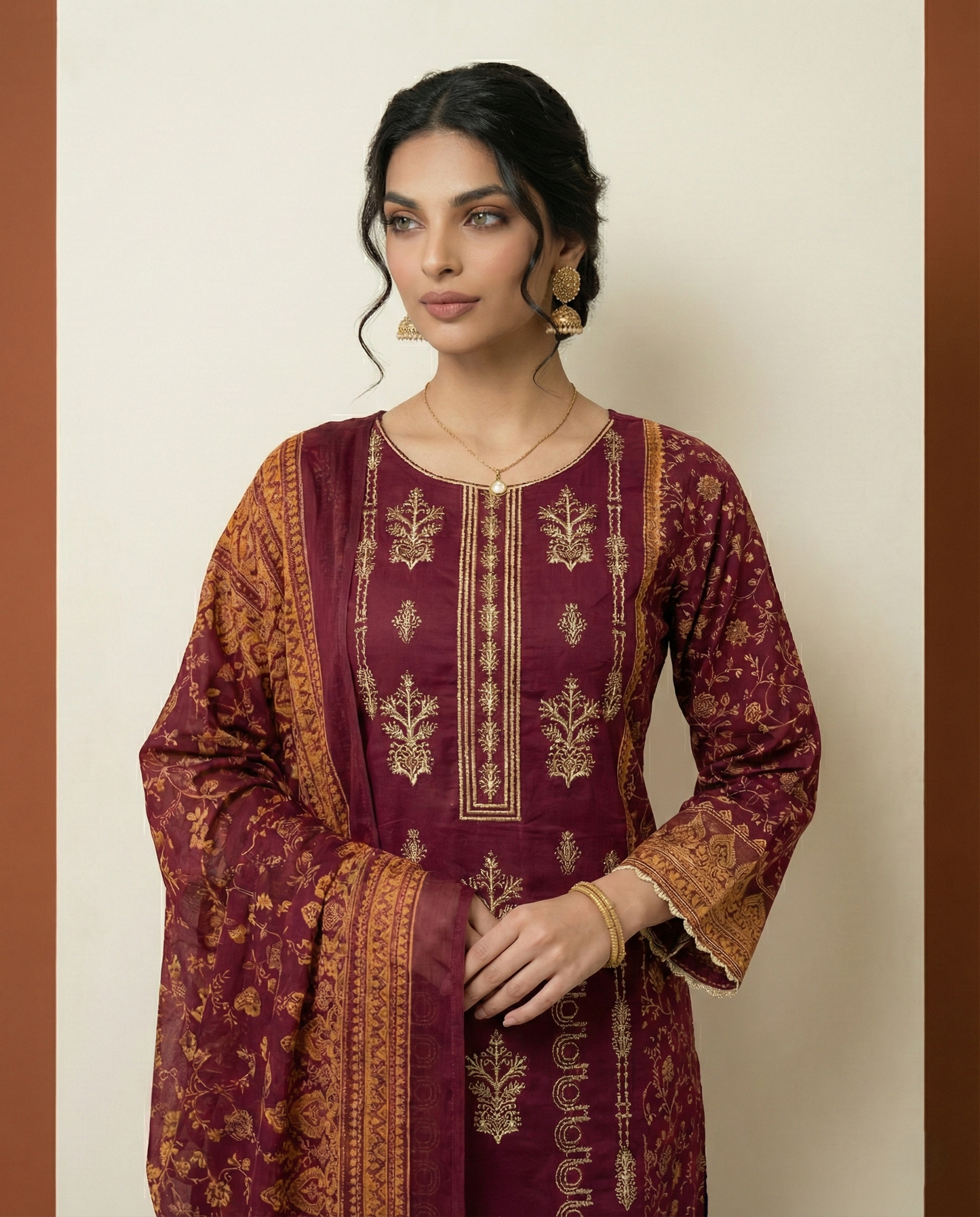 HM Lawn - Chiffon Dupatta 324 Mehroon