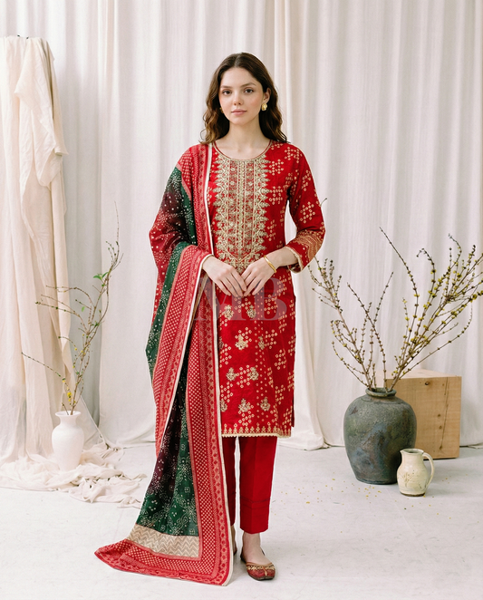 HM Lawn with Lawn Dupatta 188 Red