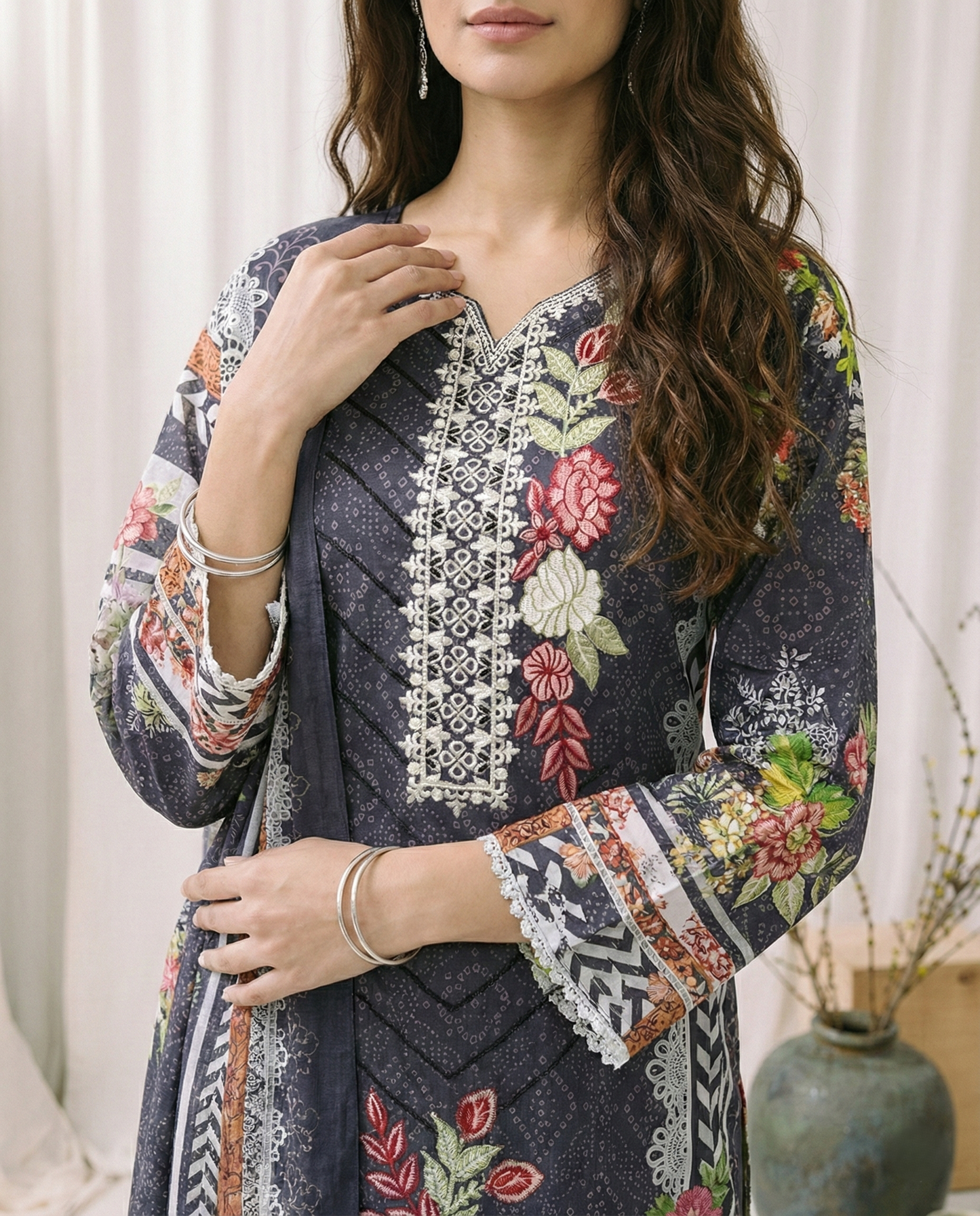 HM Lawn with Lawn Dupatta 193 Black