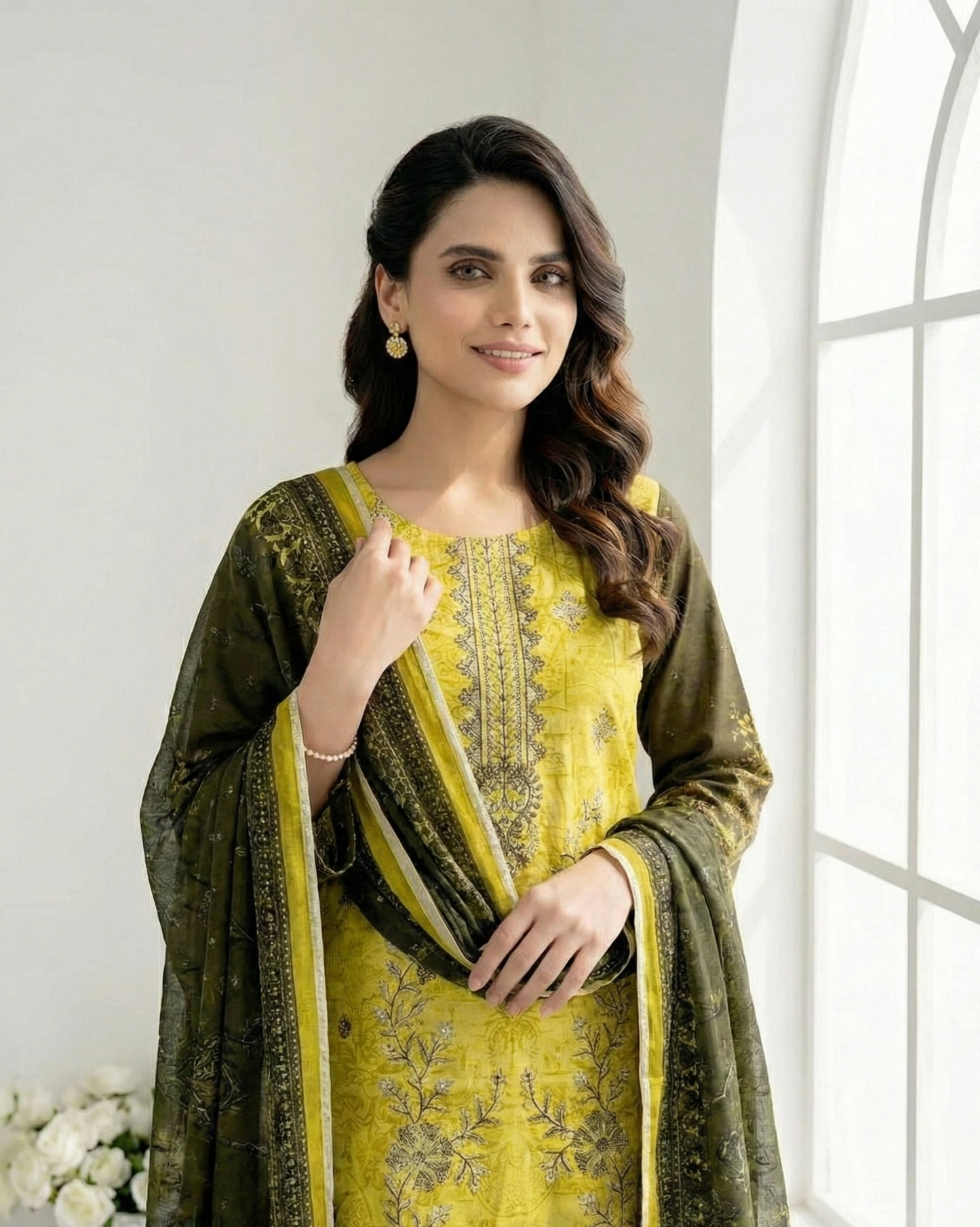 HM Linen - Linen Dupatta 368 Lemon