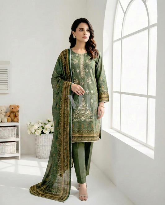 HM Linen - Linen Dupatta 369 Mehndi
