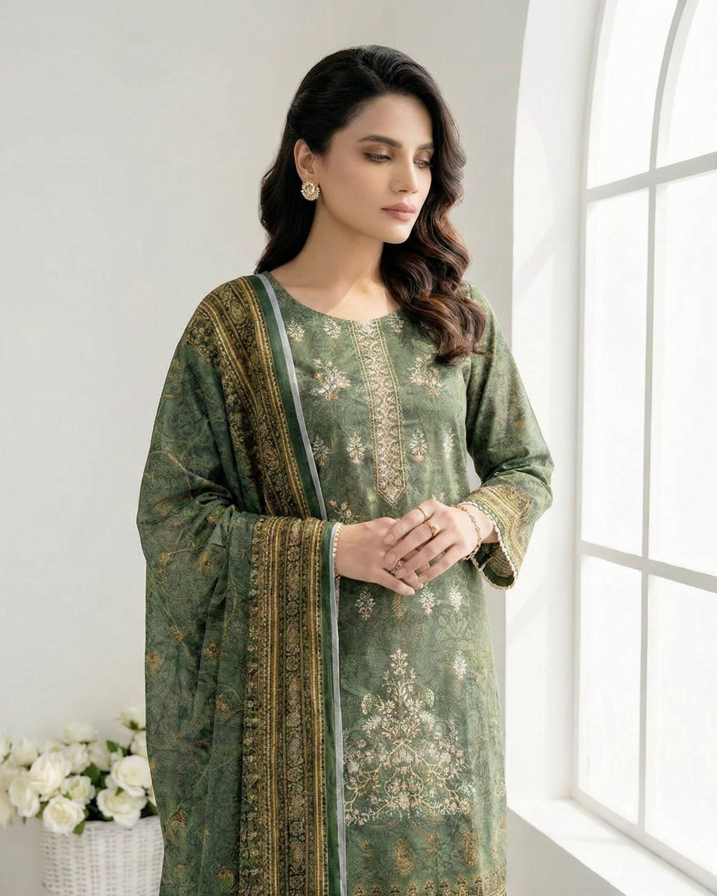 HM Linen - Linen Dupatta 369 Mehndi