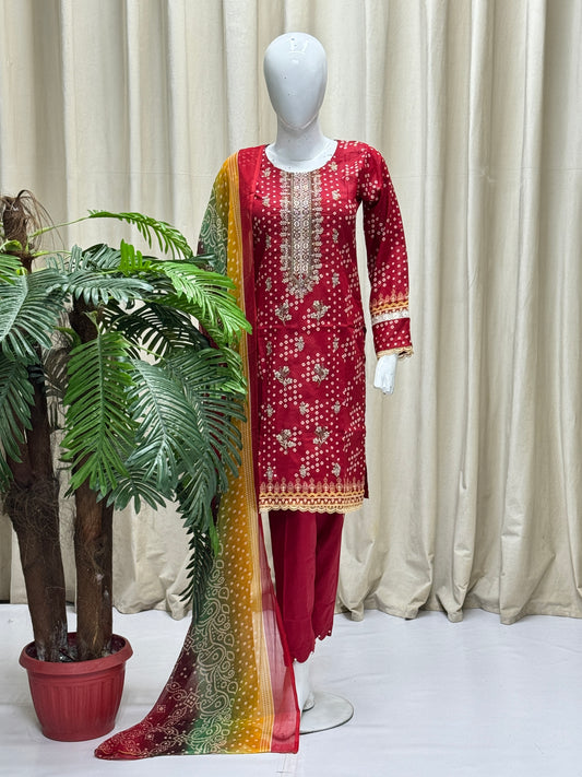 K&R Lawn - Chiffon Dupatta 280 Red