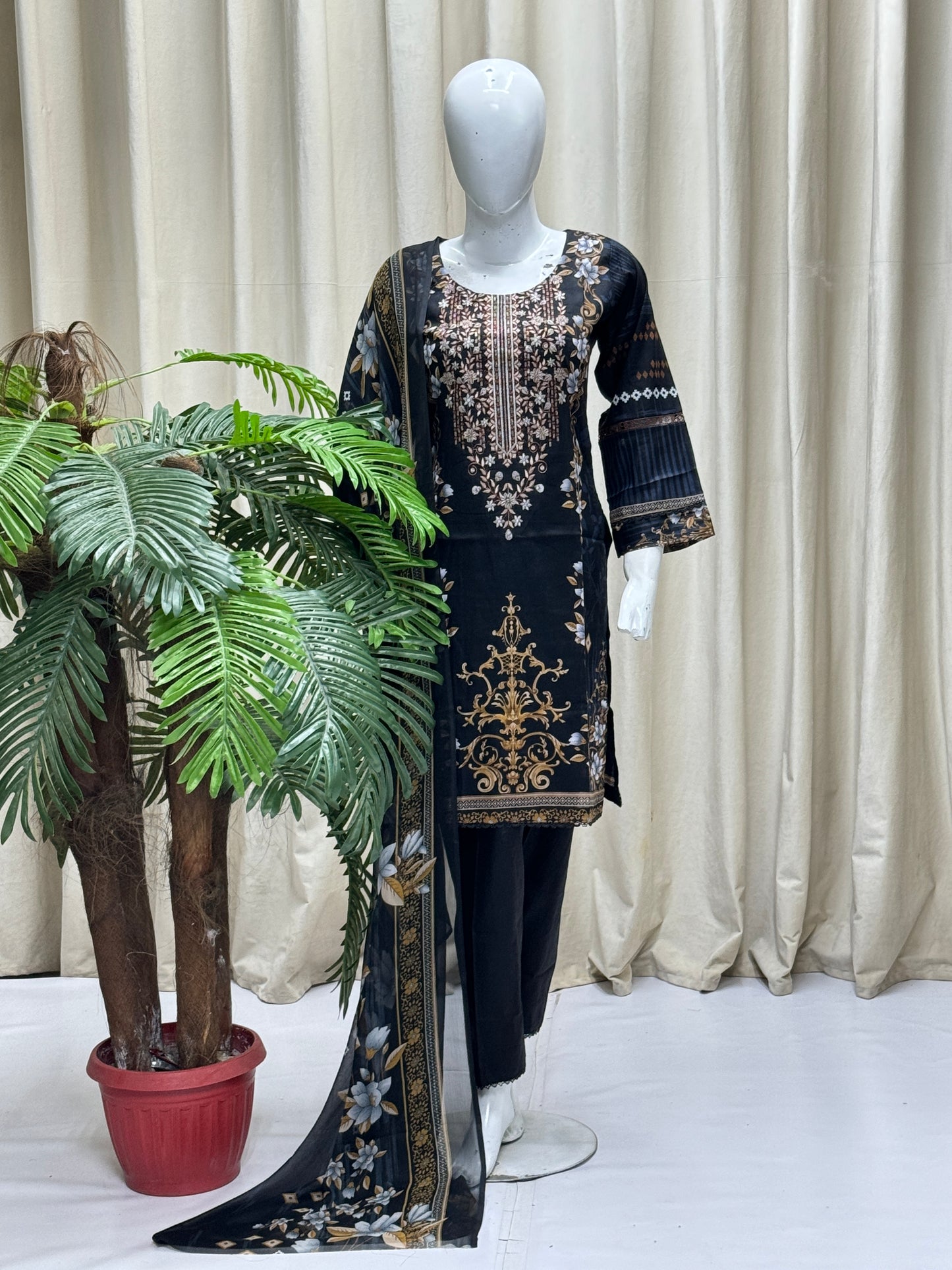 K&R Lawn - Chiffon Dupatta 284 Black Brown